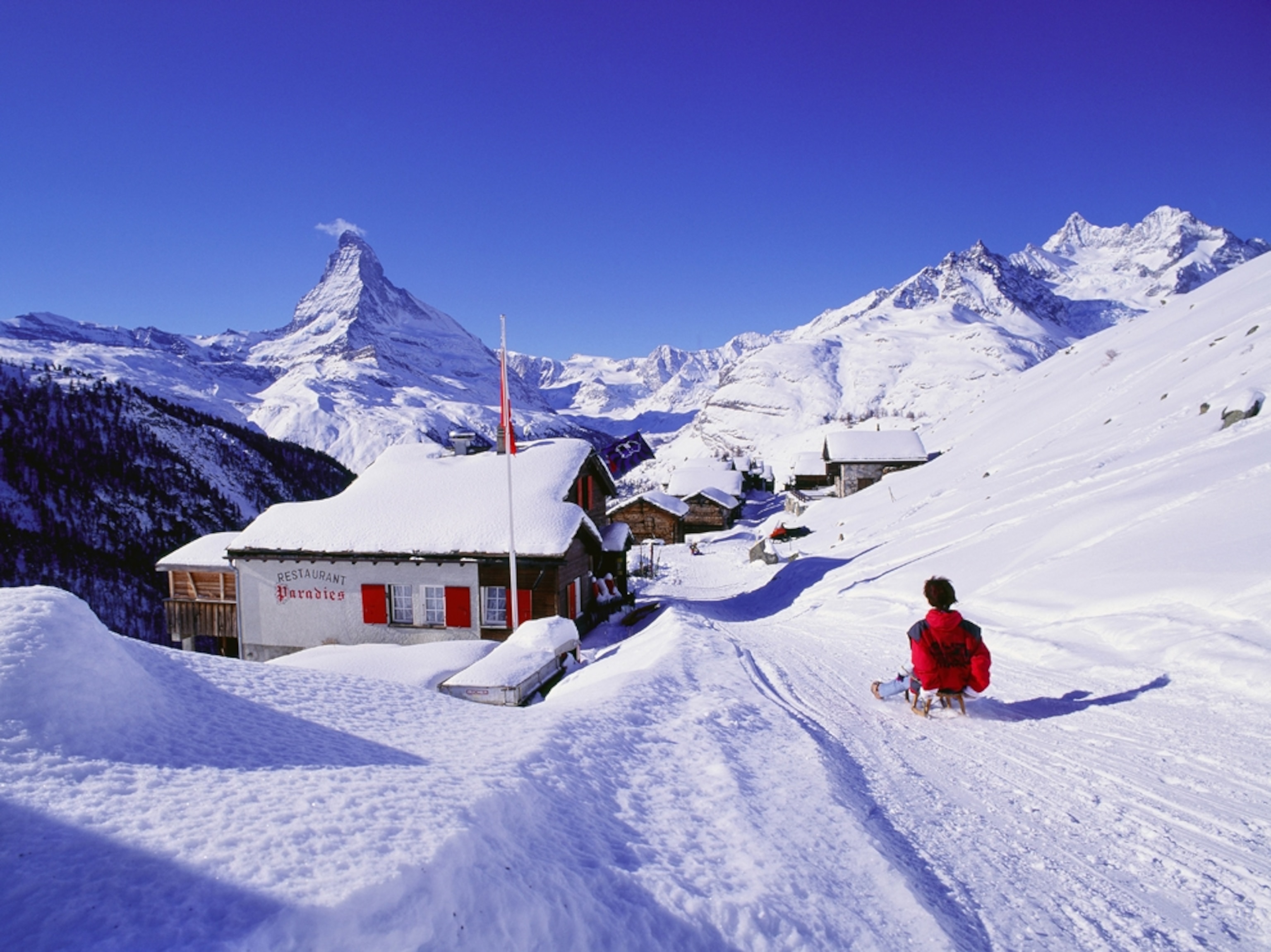 person sledding in Zermatt