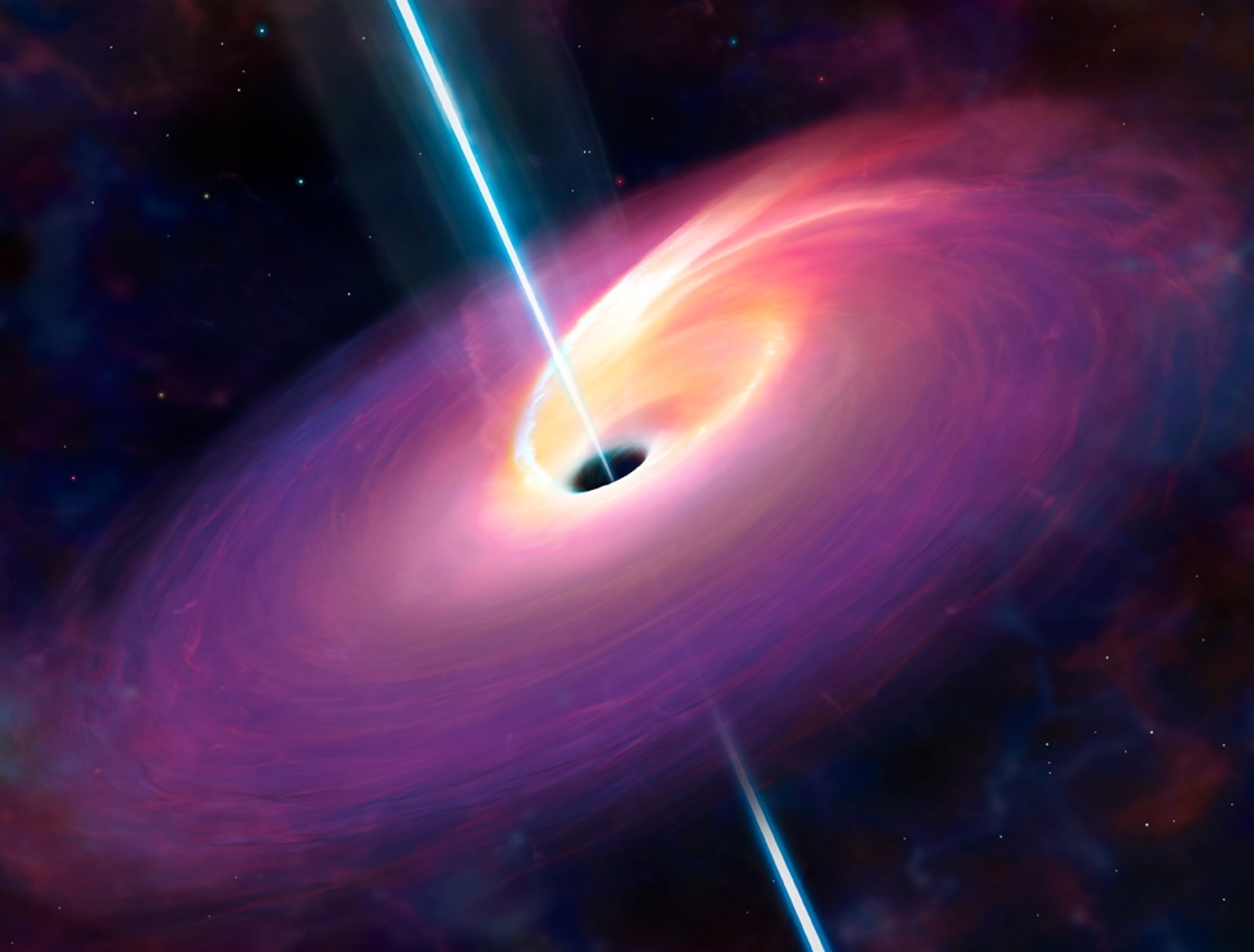 Illustration of jets of radiation coming from a supermassive black hole