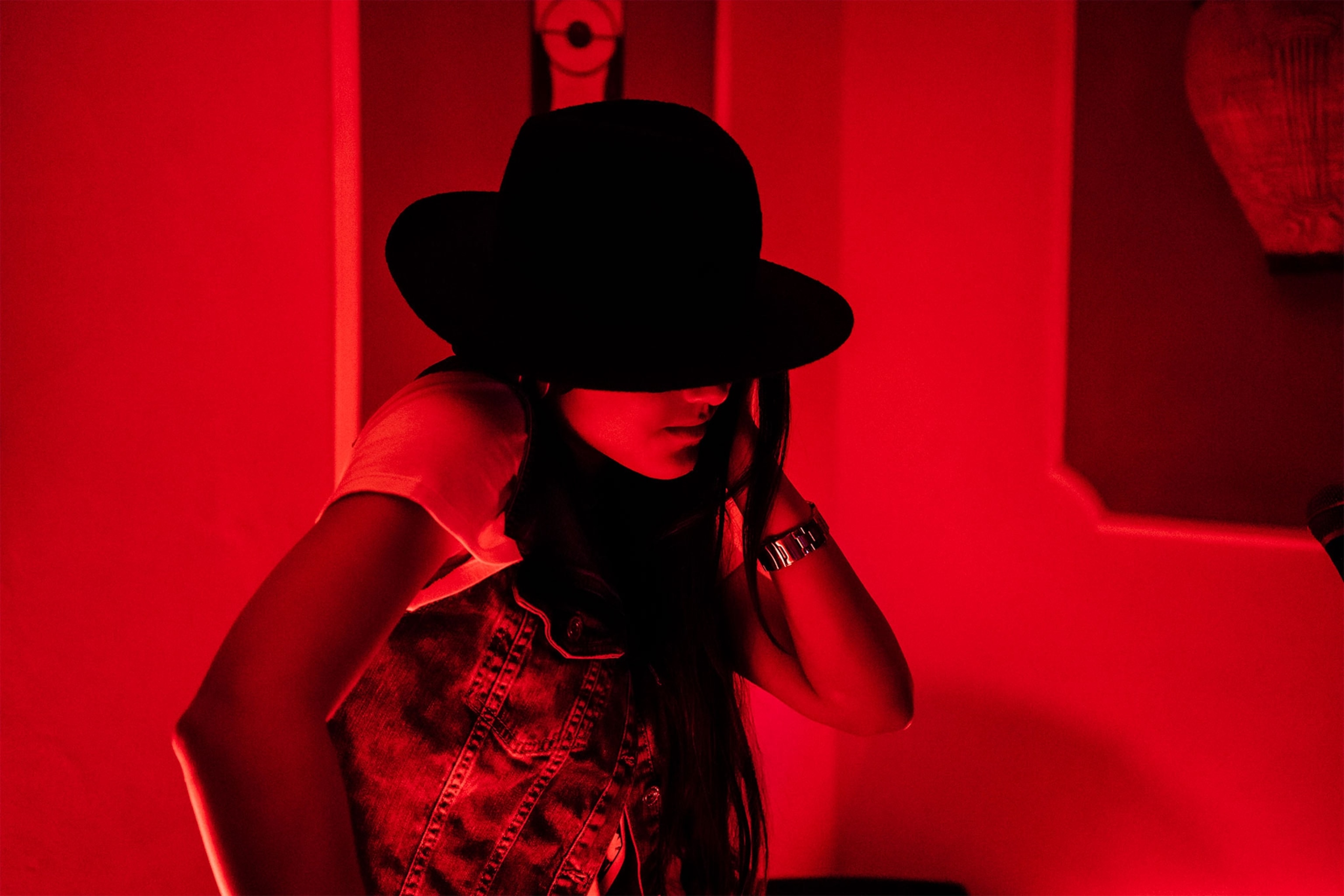 a woman playing music