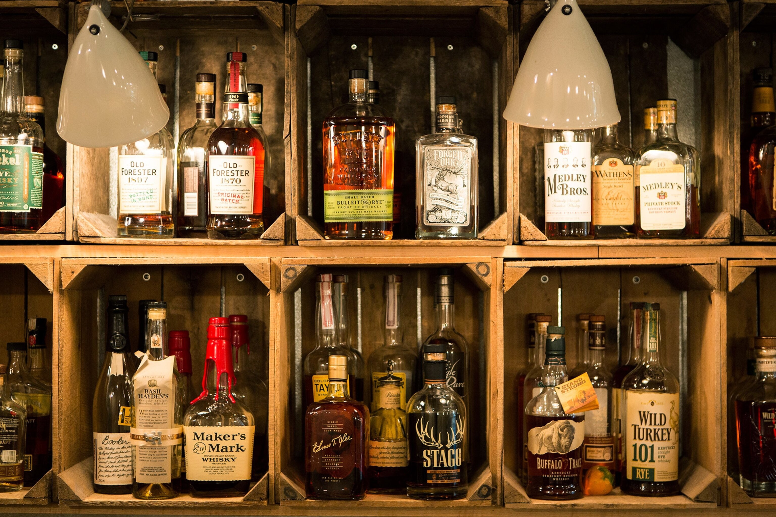 A variety of contemporary whiskeys (including a wide selection of rye whiskeys) at D.C. bar, Southern Efficiency