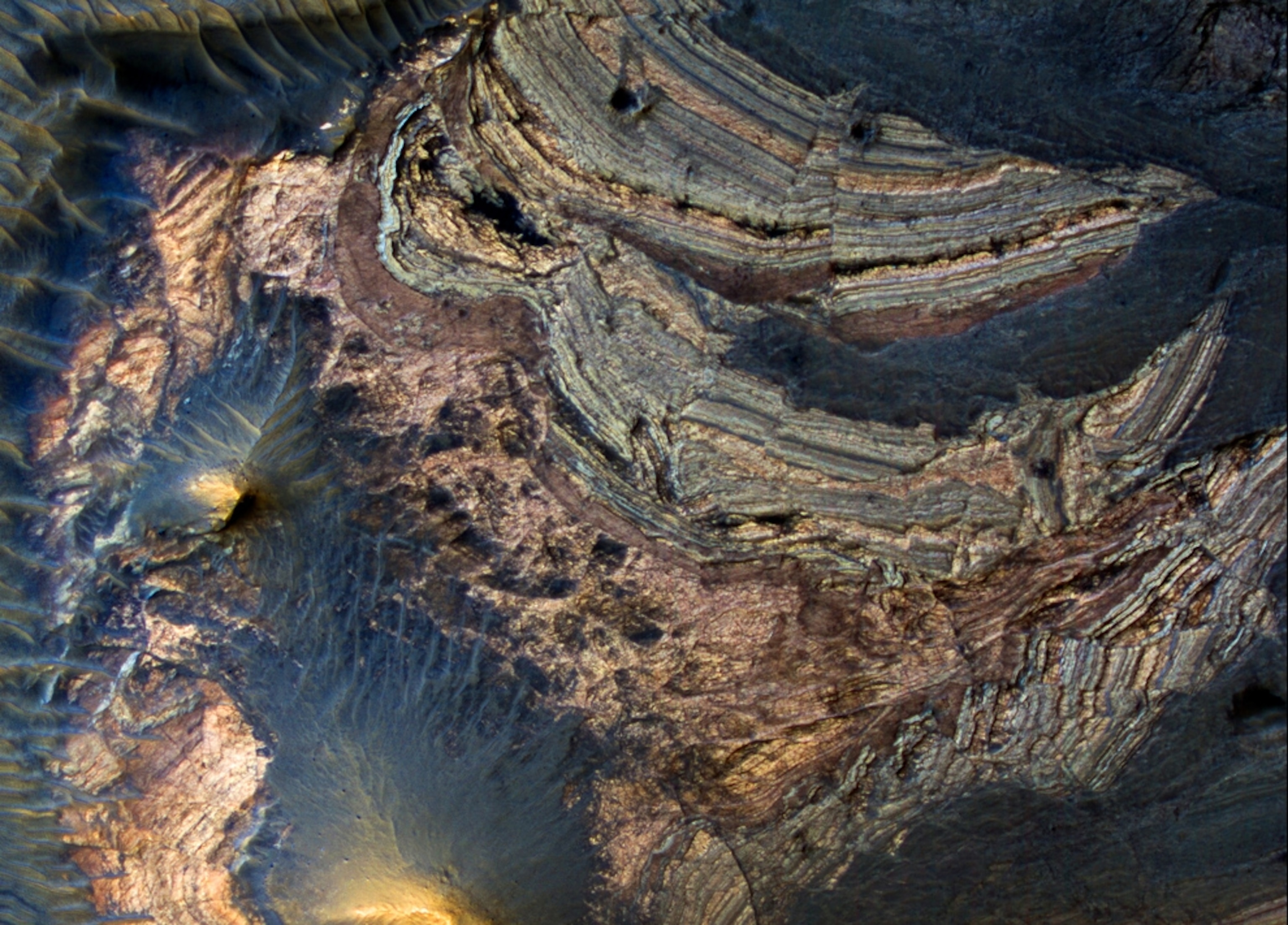 Picture of faulted rock layers on Mars.