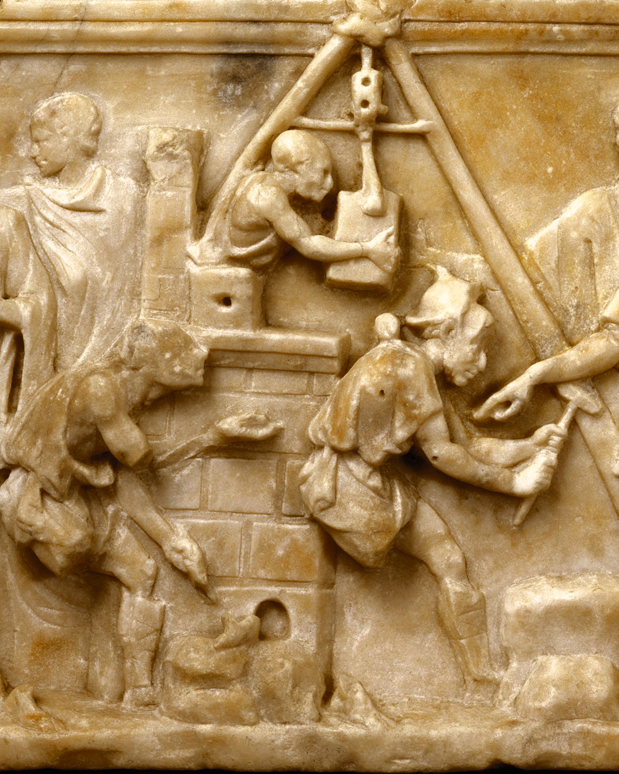 A Roman construction scene relief.