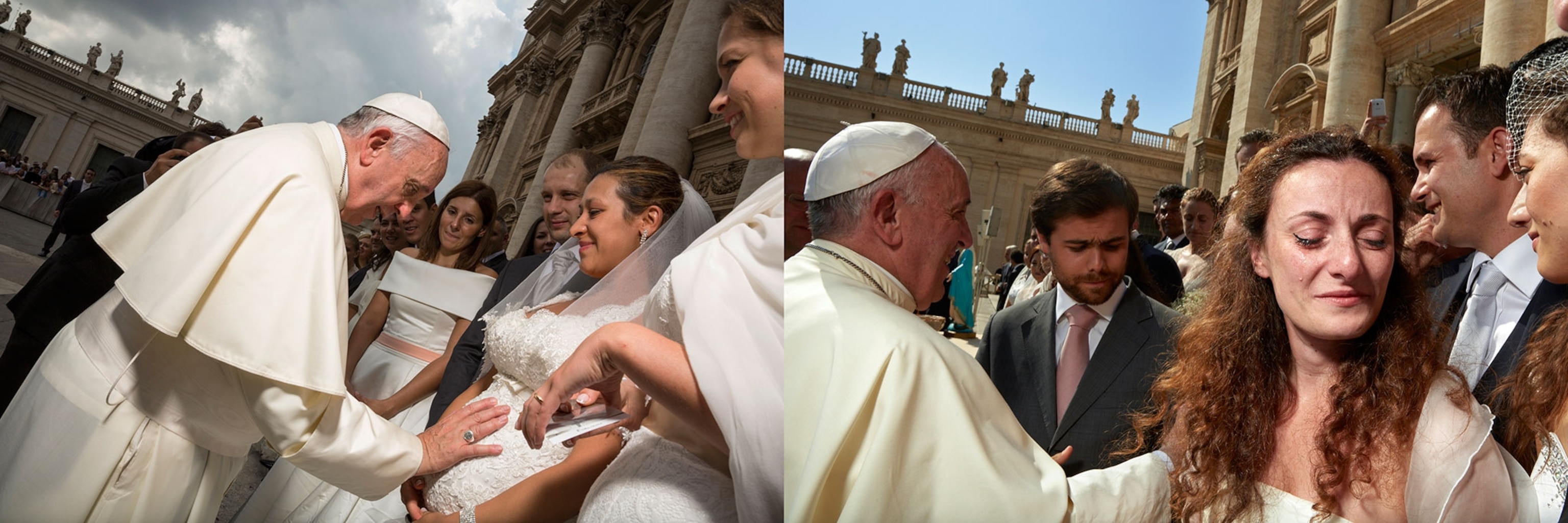 the Pope interacting with pilgrims who came to see him