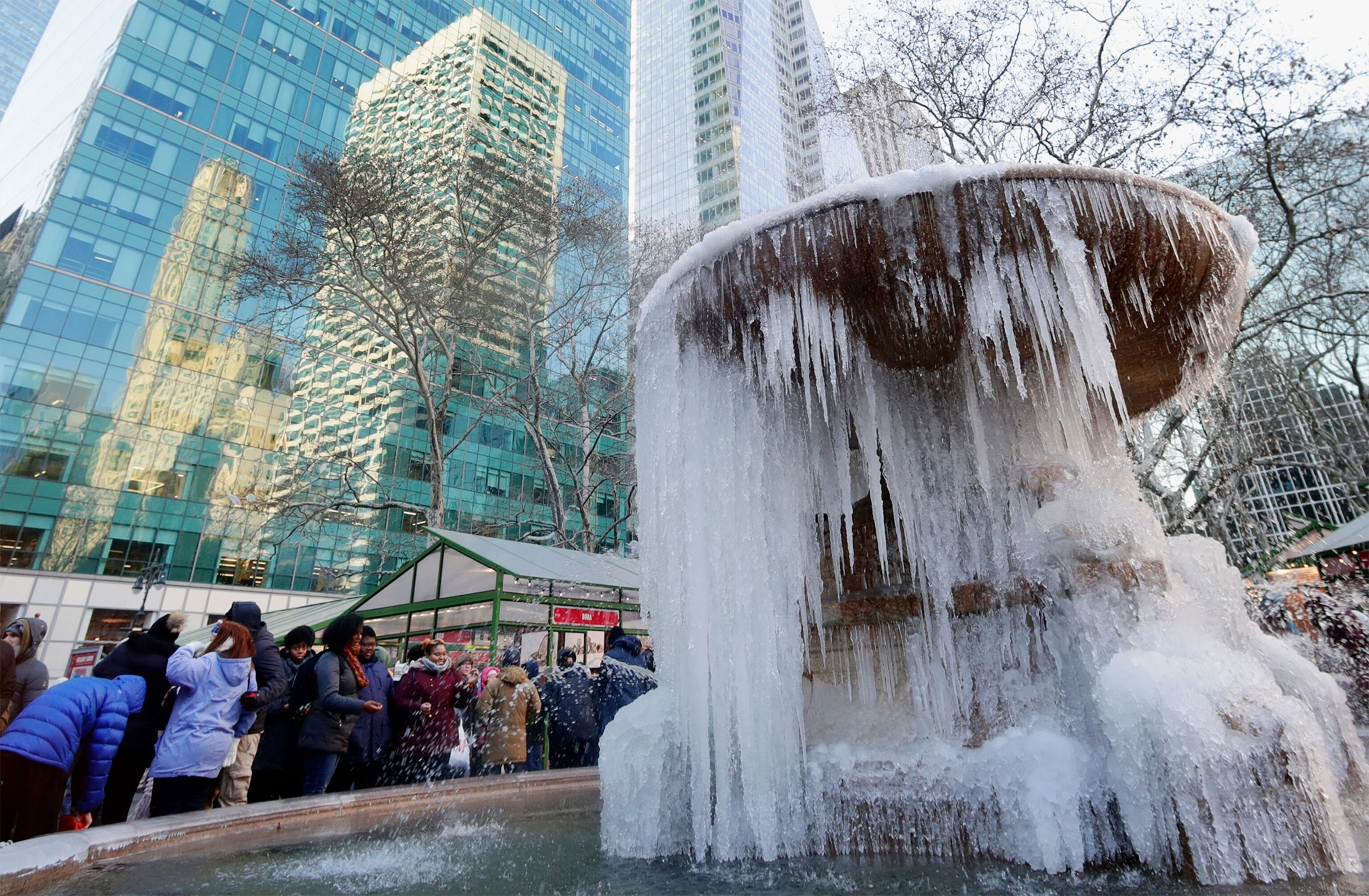 a frozen fountain in New York City