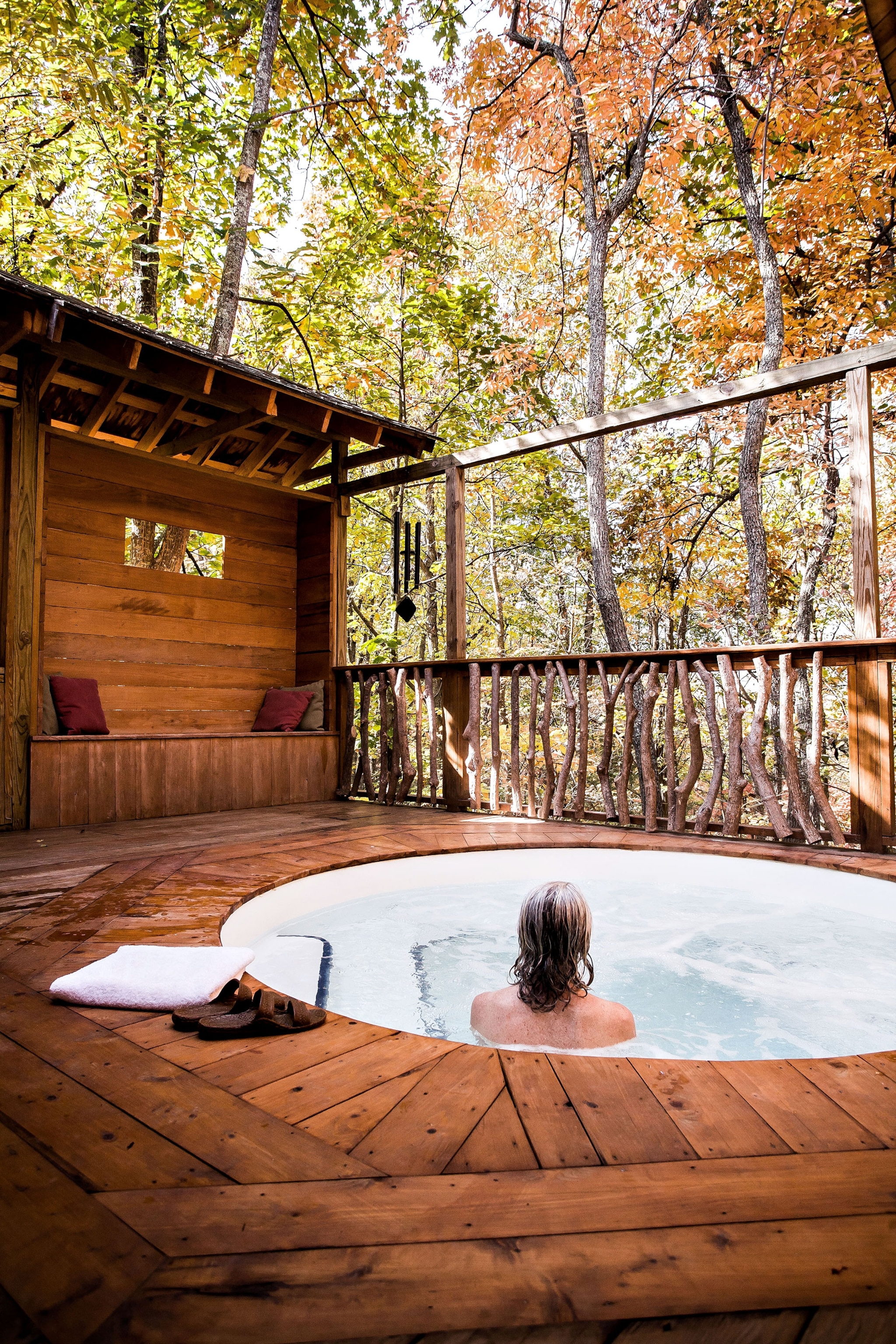 a woman in a hot tub in Asheville, North Carolina