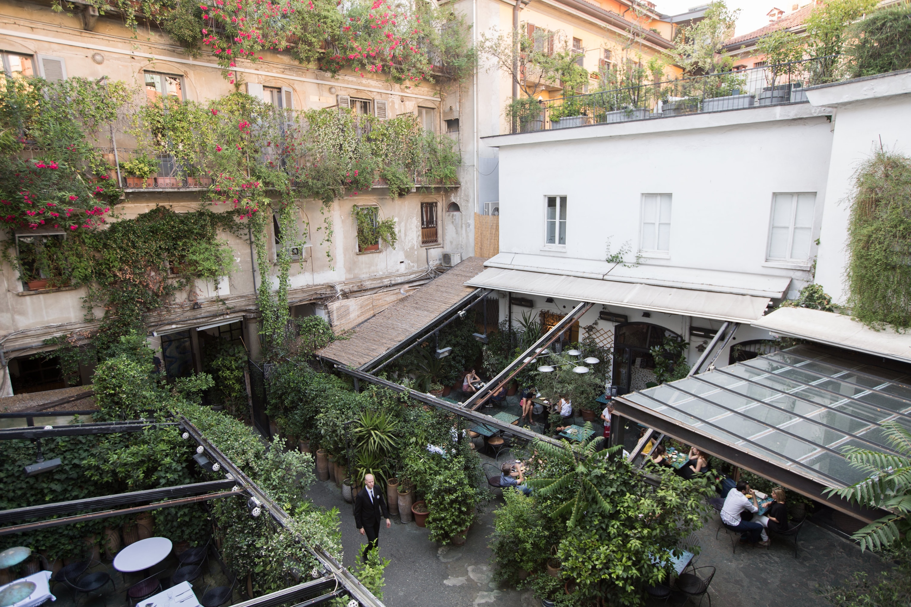 a garden cafe in Milan, Italy