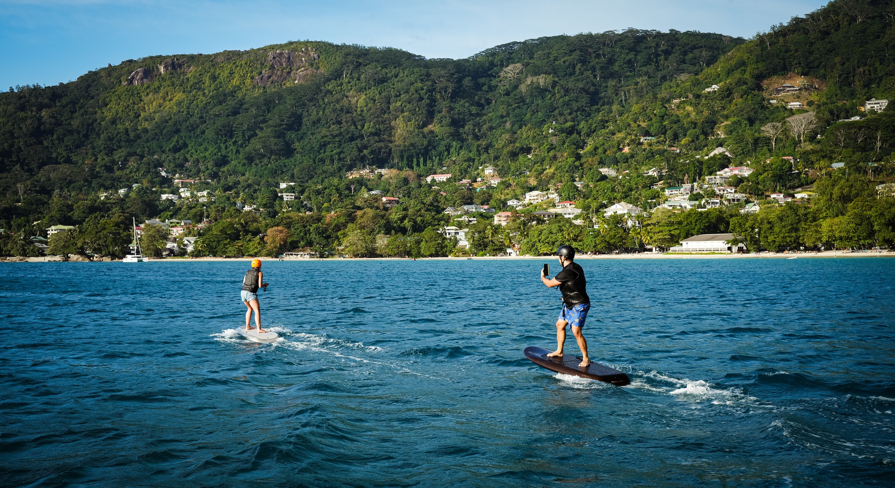 E-foiling in Beau Vallon Bay