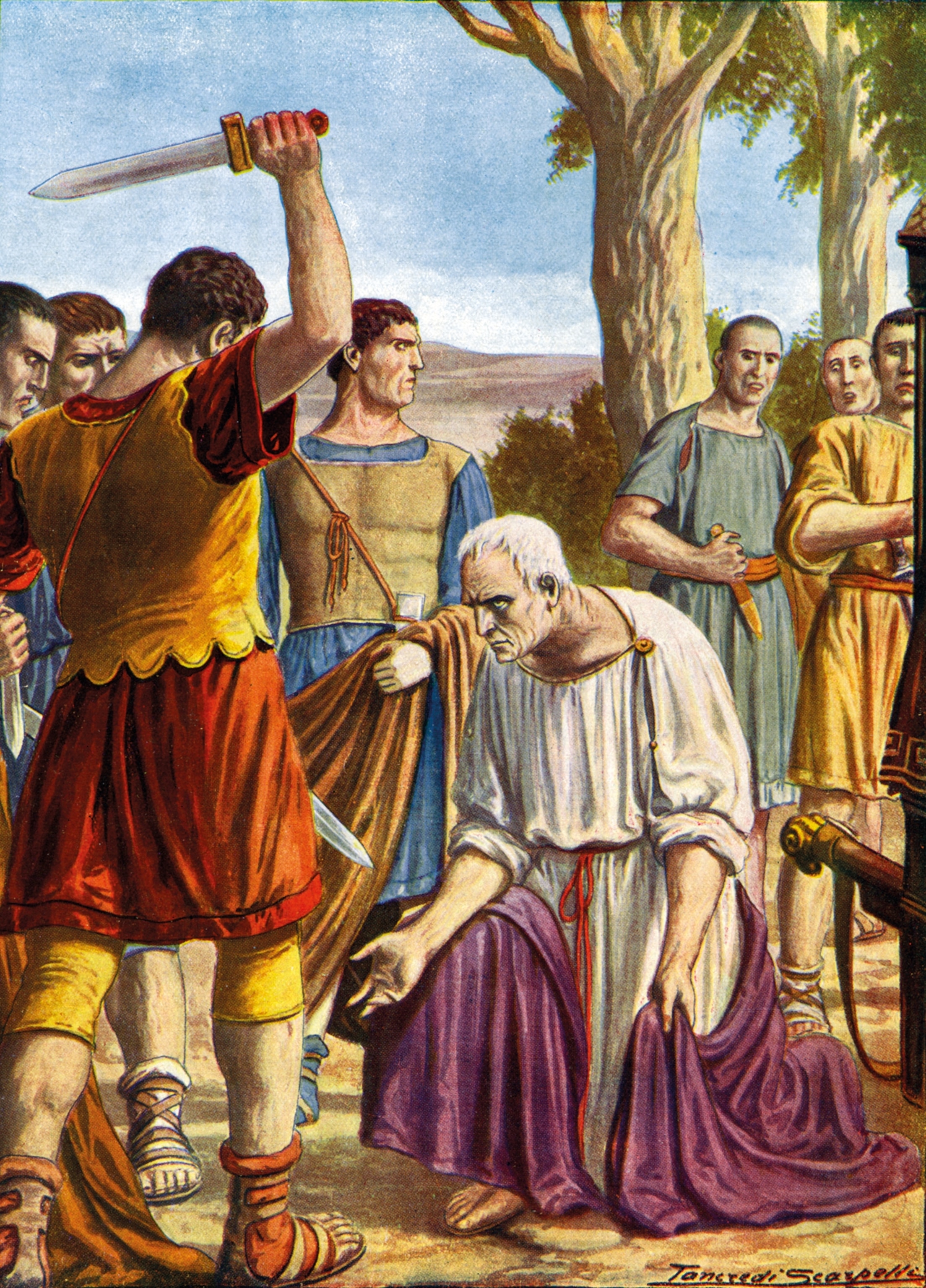 An illustration by Paolo Giudici of Cicero being intercepted.