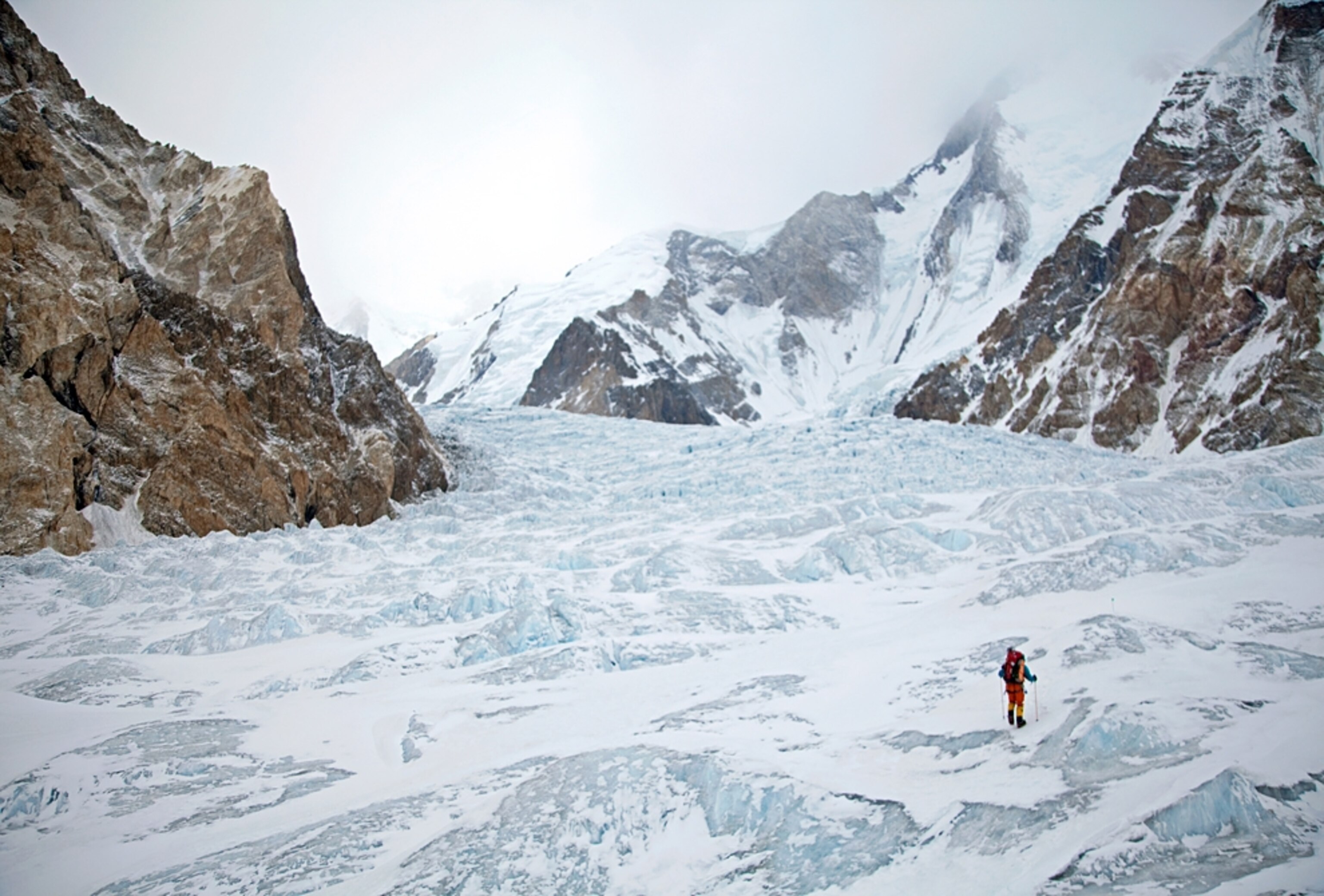 Climber in a field of ice on Gasherbrum II
