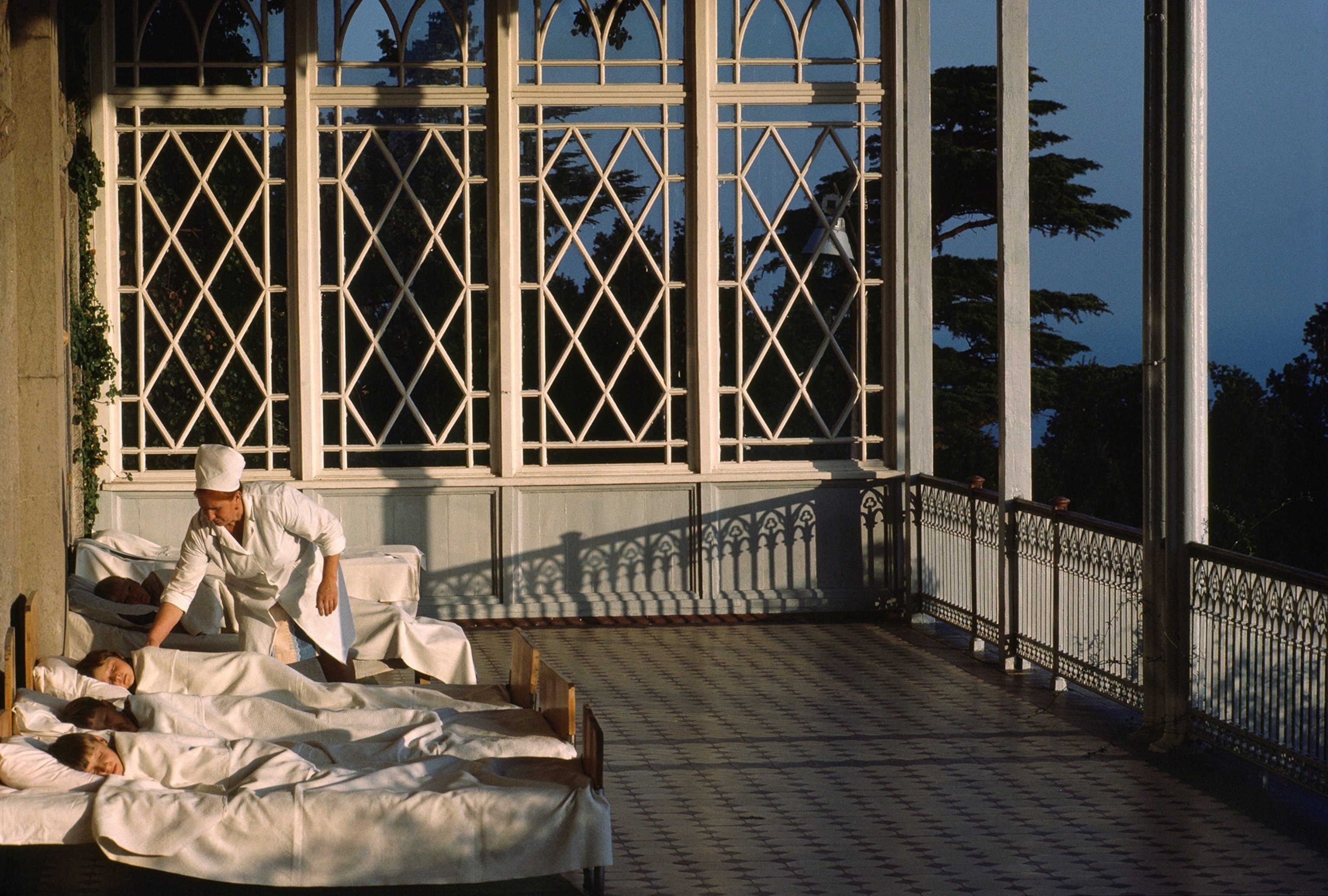 nurse tending to sick children