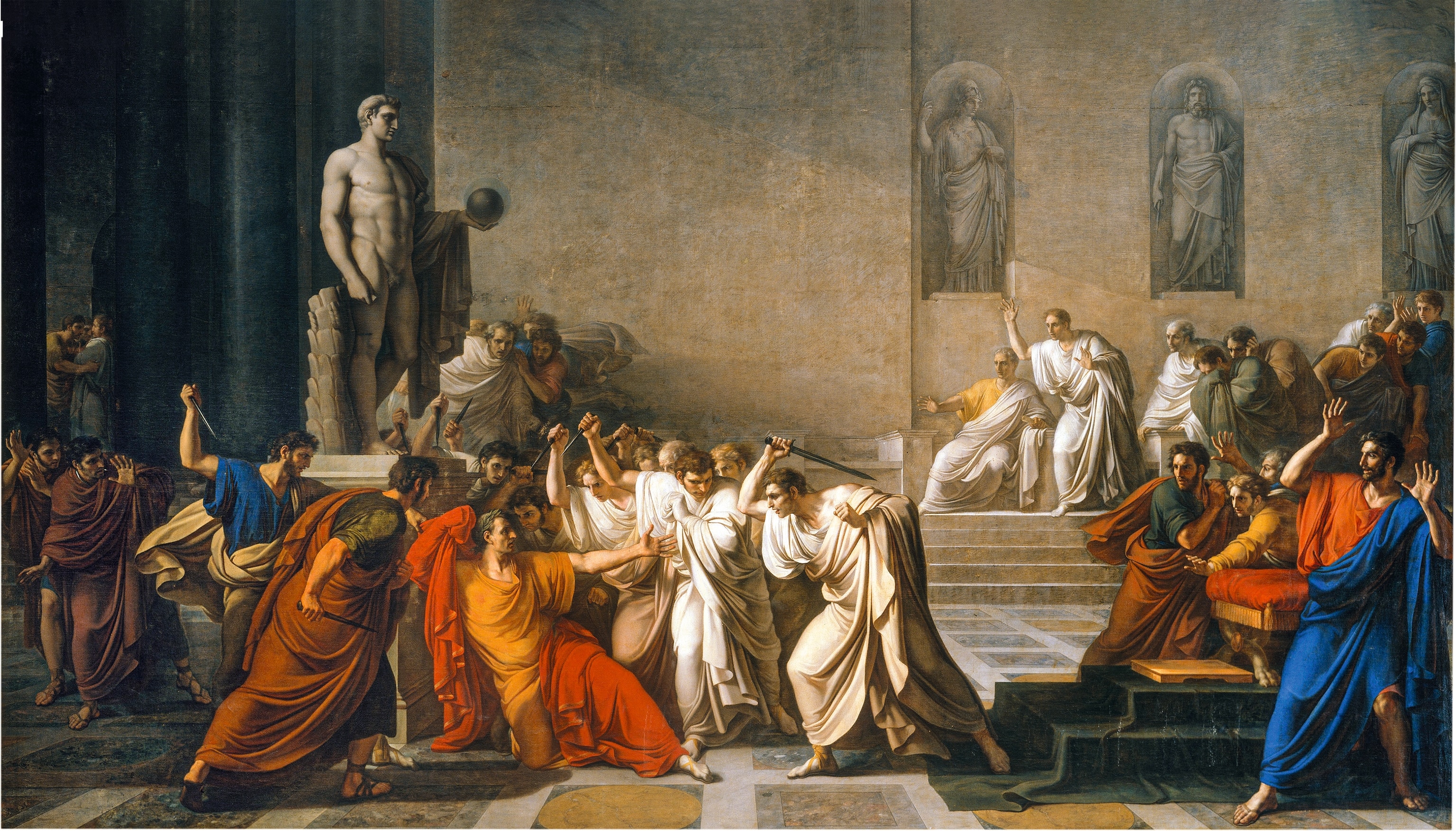 A painting depicts Caesar's death.