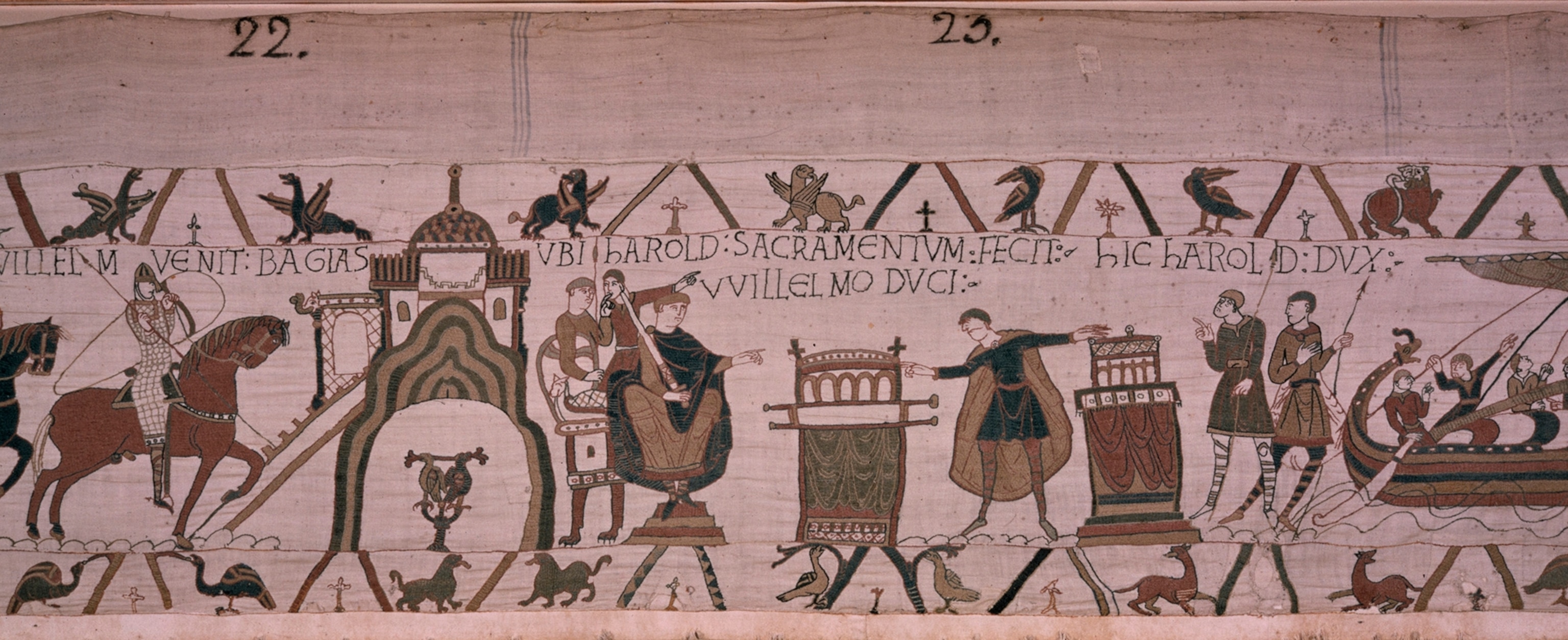 Scene from the Bayeux tapestry in which Harold pledges to William.