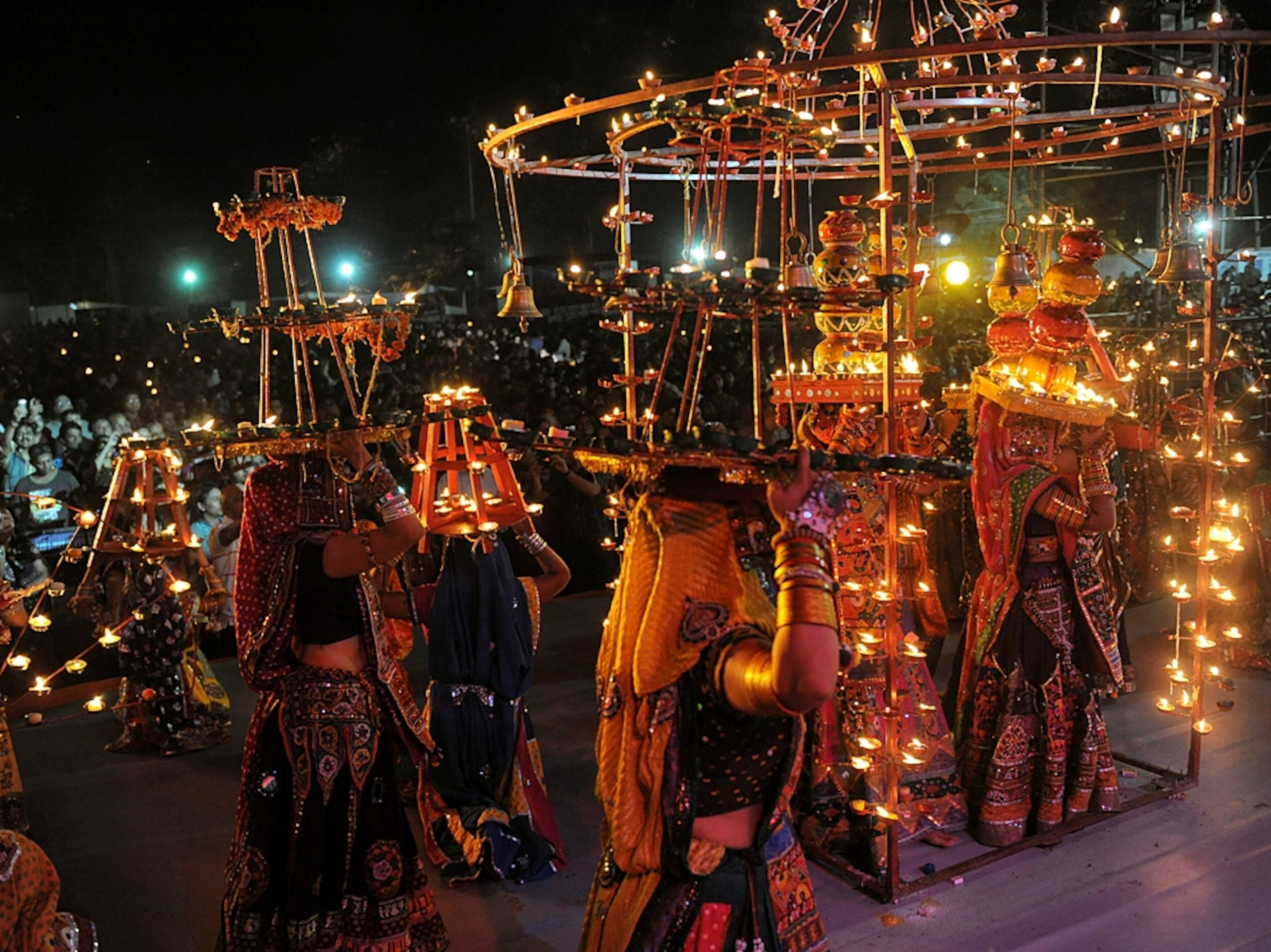 Indian dancers during the Navratri Festival, India