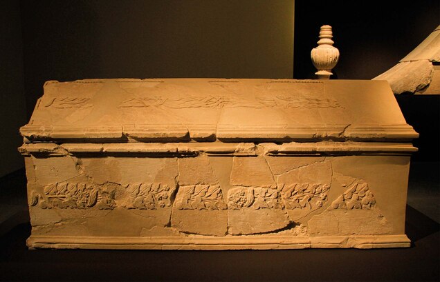 A tan sarcophagus