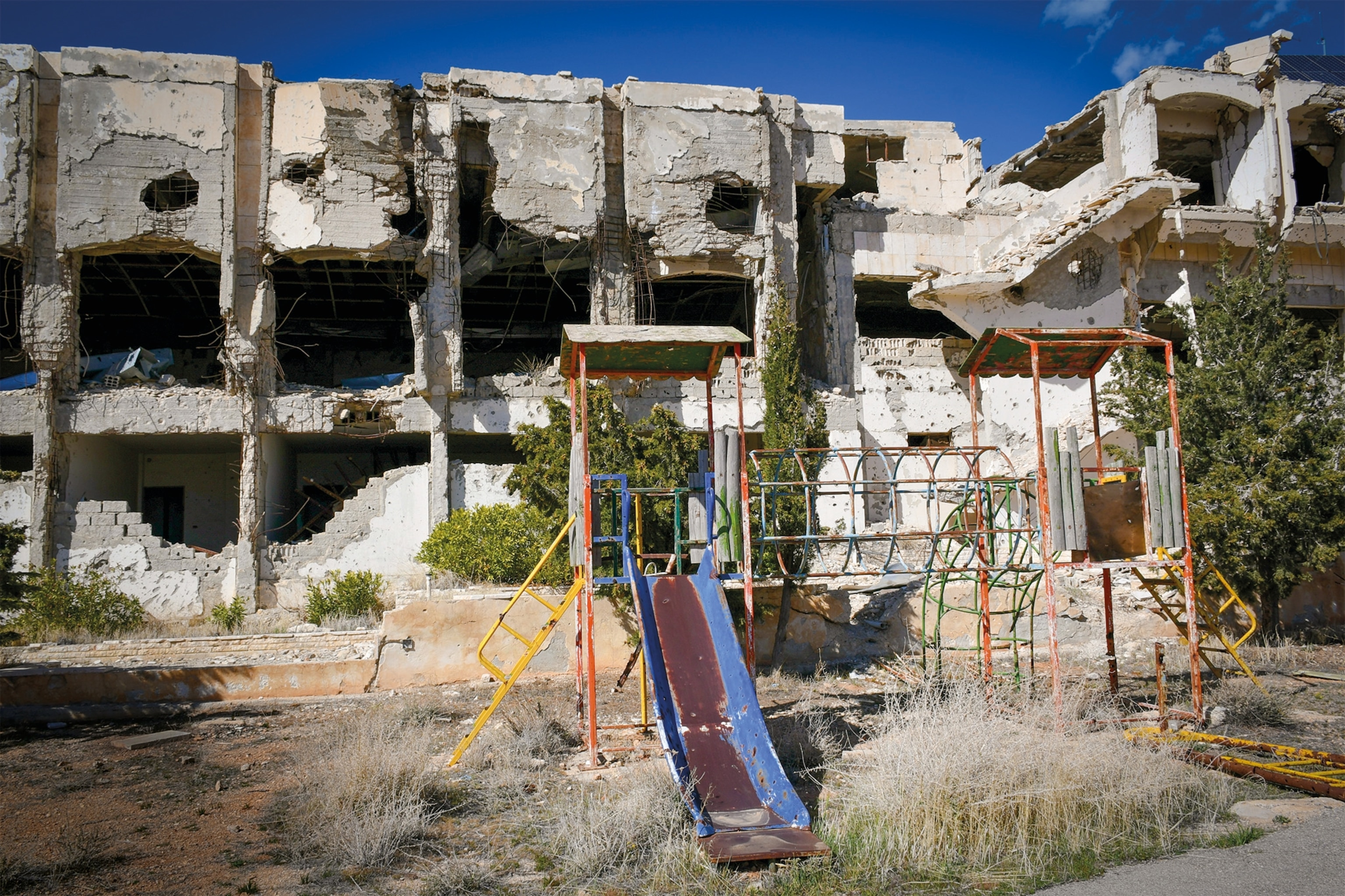 The bombed-out building of the Safir Hotel is pictured.