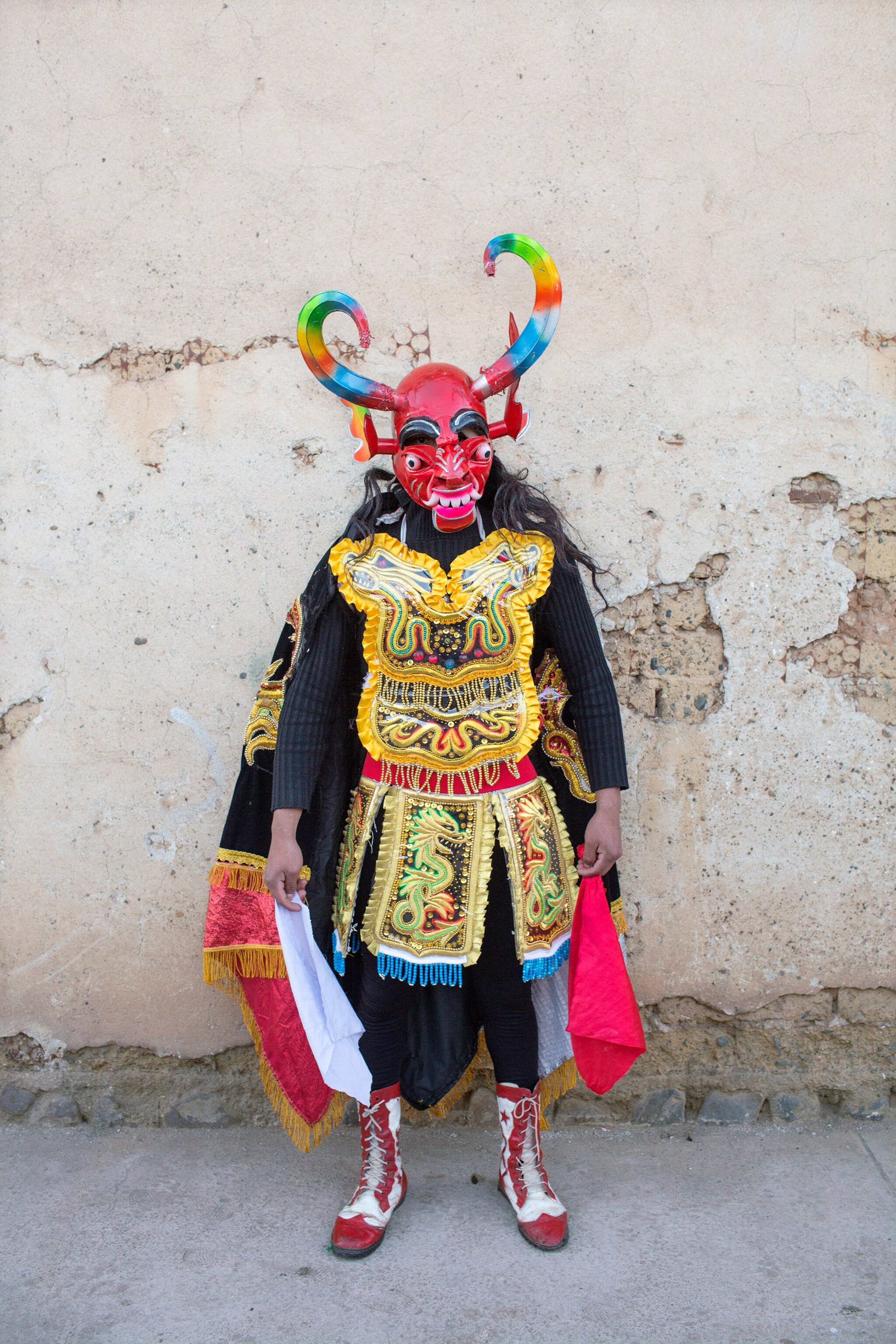 a man wearing a traditional costume in La Paz, Bolivia