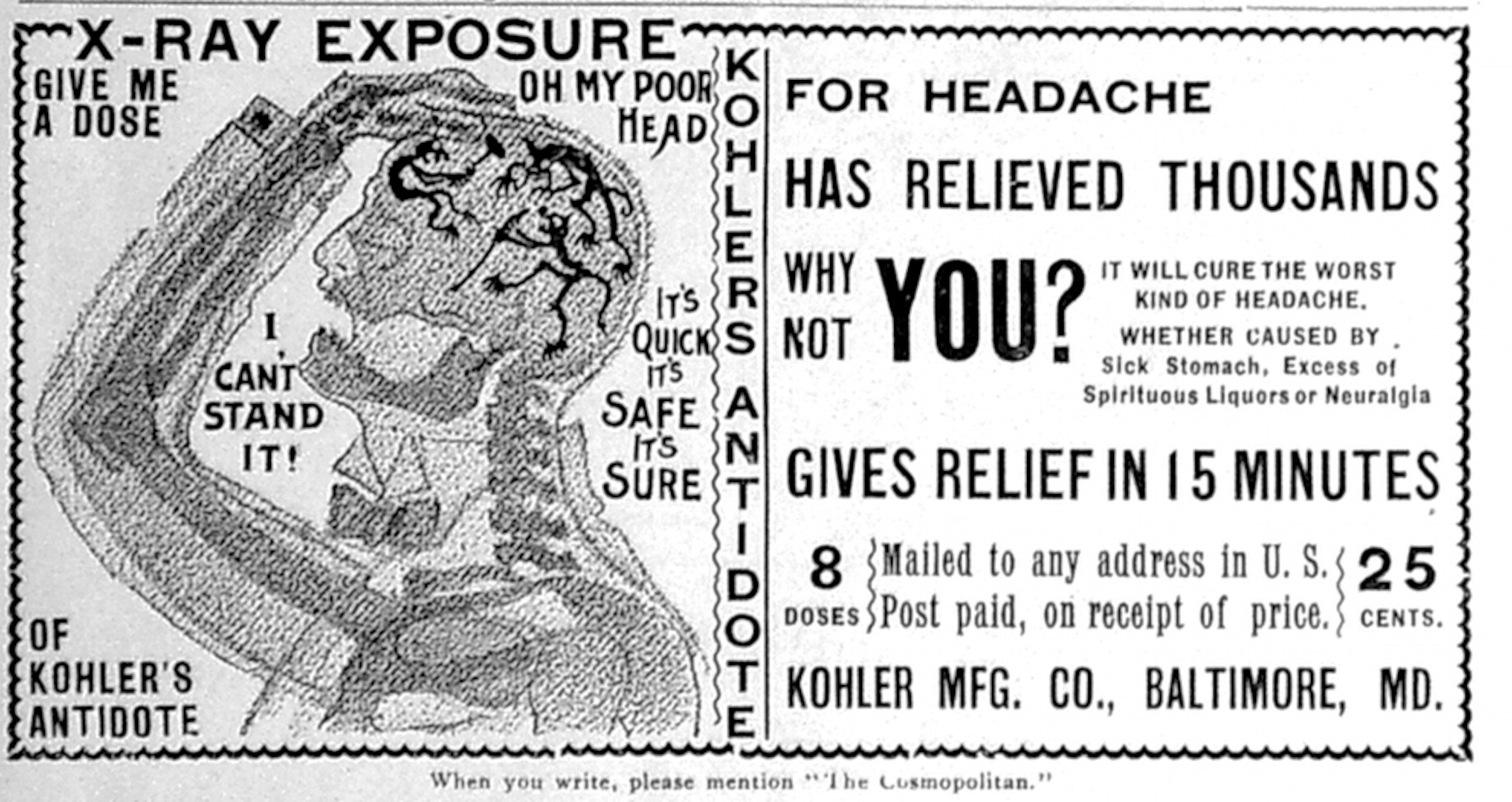 an ad mentioning x-rays, whose discovery is being marked with a 115th-anniversary Google doodle