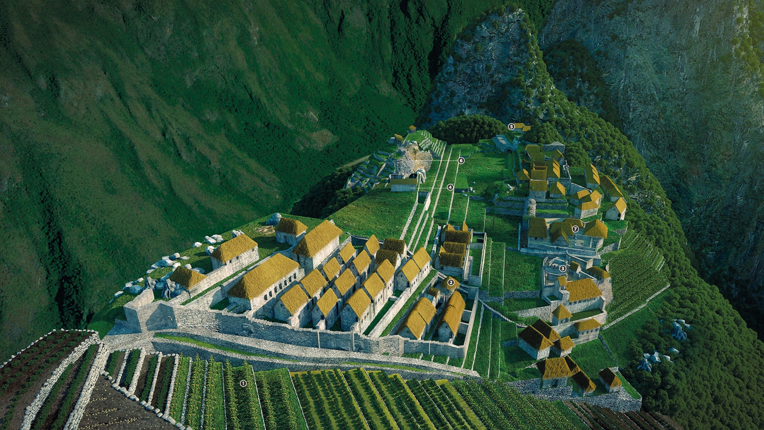 3D illustration of Machu Picchu in its peak.