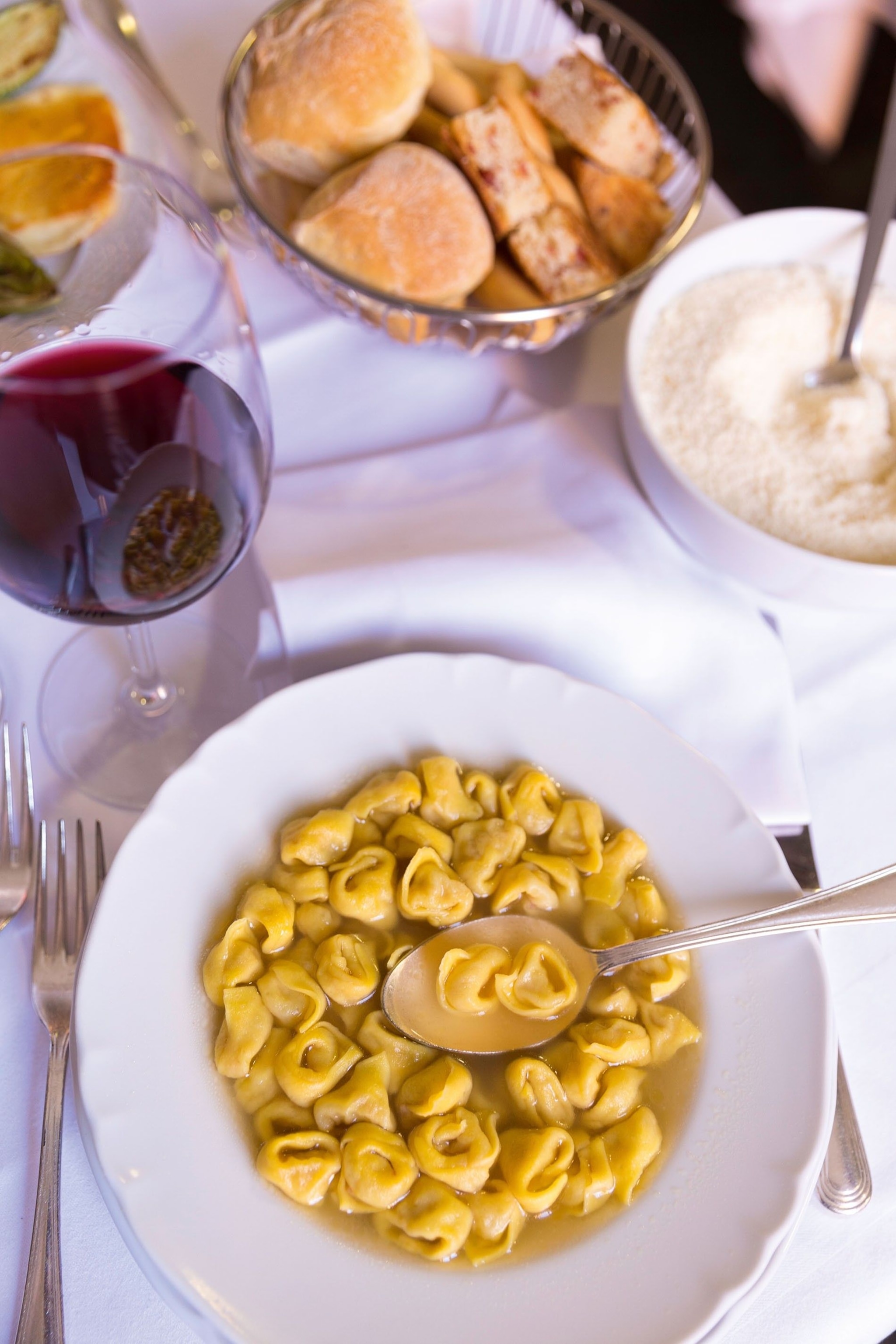 Tortellini in brodo — tiny, hand-twisted pasta filled with parmesan and various pork meats, swimming in broth — is the speciality at Da Nello.