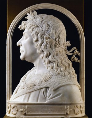 Also known as Matthias Corvinus, Matthias I (pictured in a ca 1485 marble relief housed at the Hungarian National Gallery) held Vlad III captive for 12 years on the false grounds that he had collaborated with the Ottoman Turks to attack Hungary.