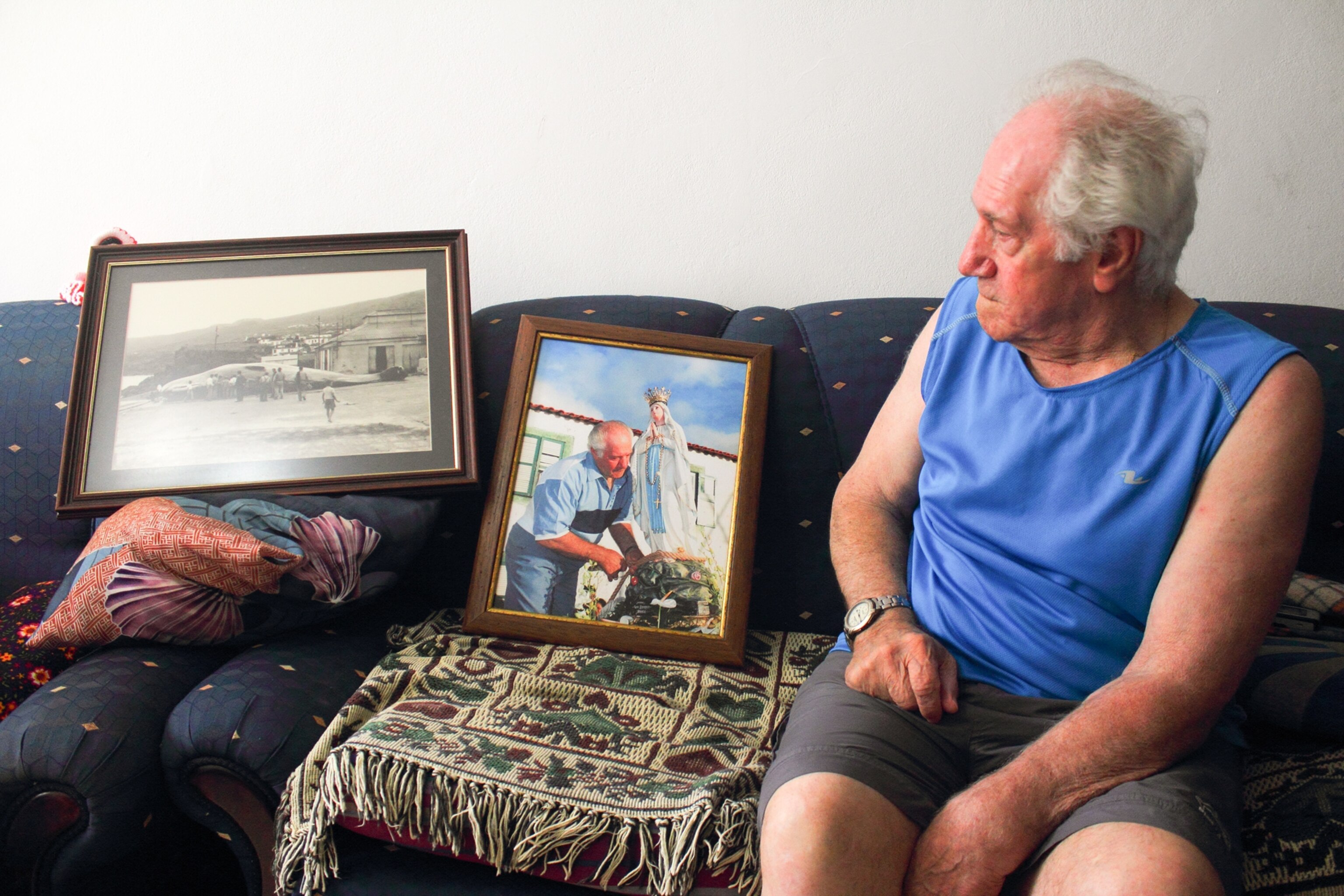 82-year-old Recil Brum Silva, a former harpooner in the Azorean whaling industry