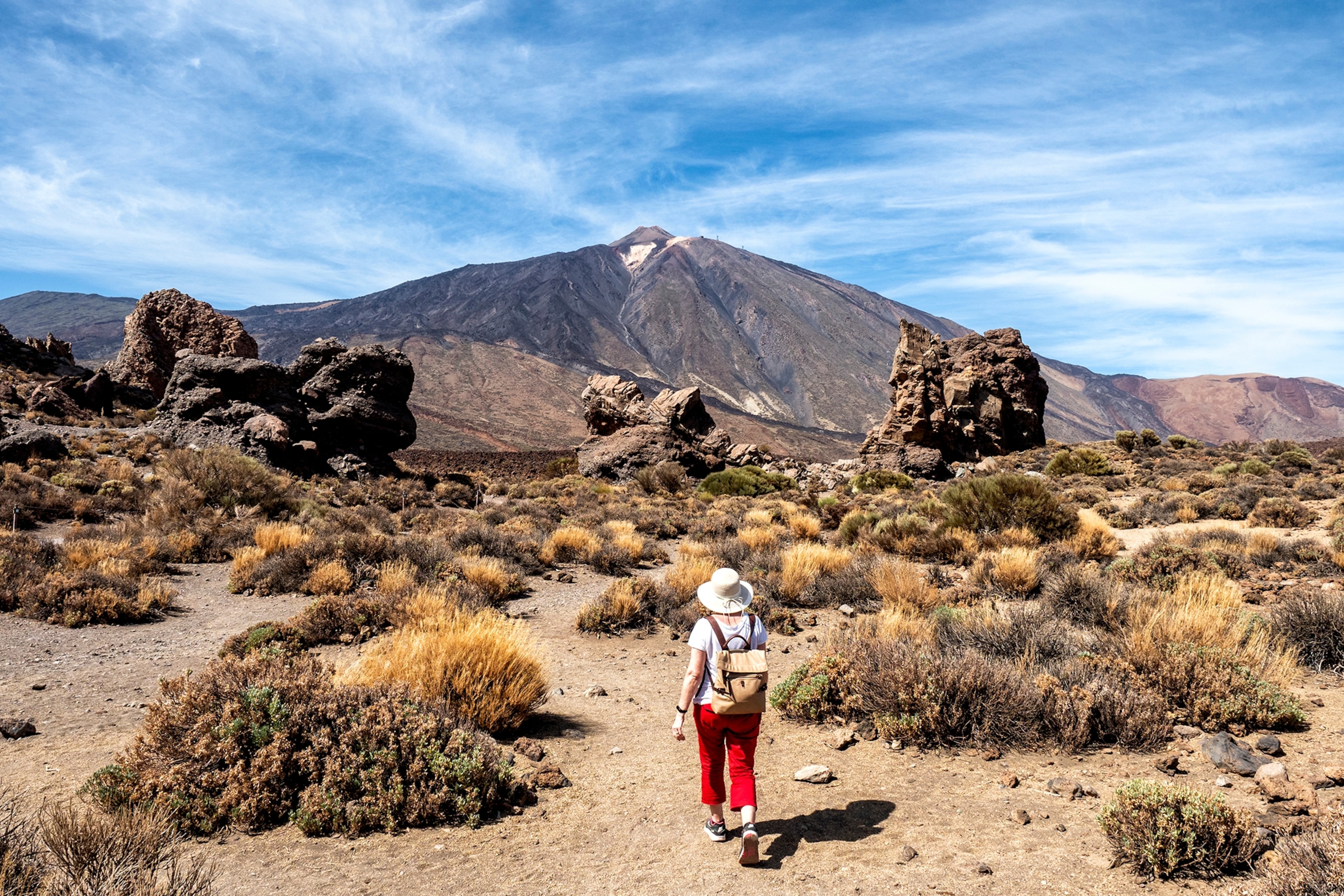 hiking in a volcanic landscape