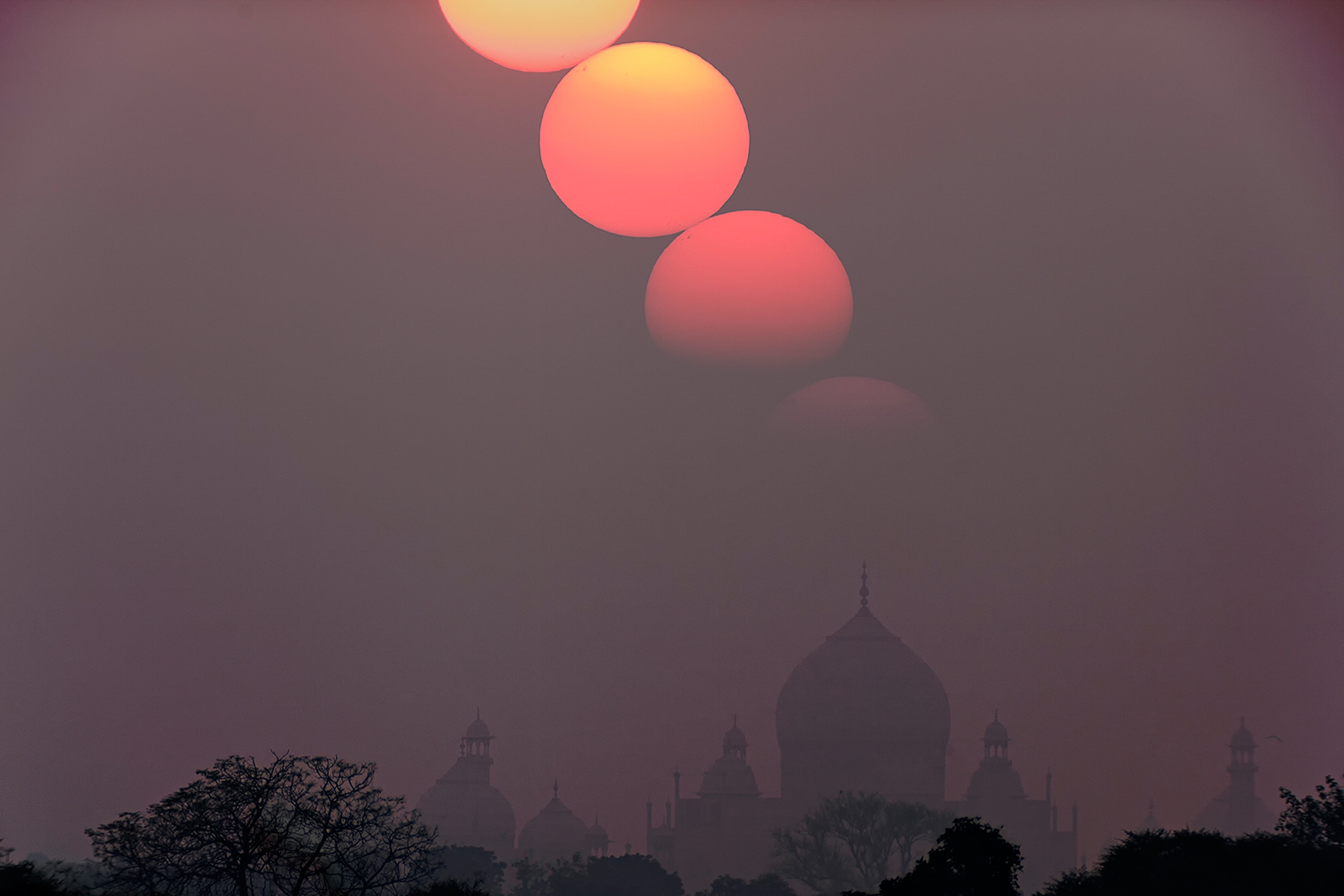 sunset over the Taj Mahal.