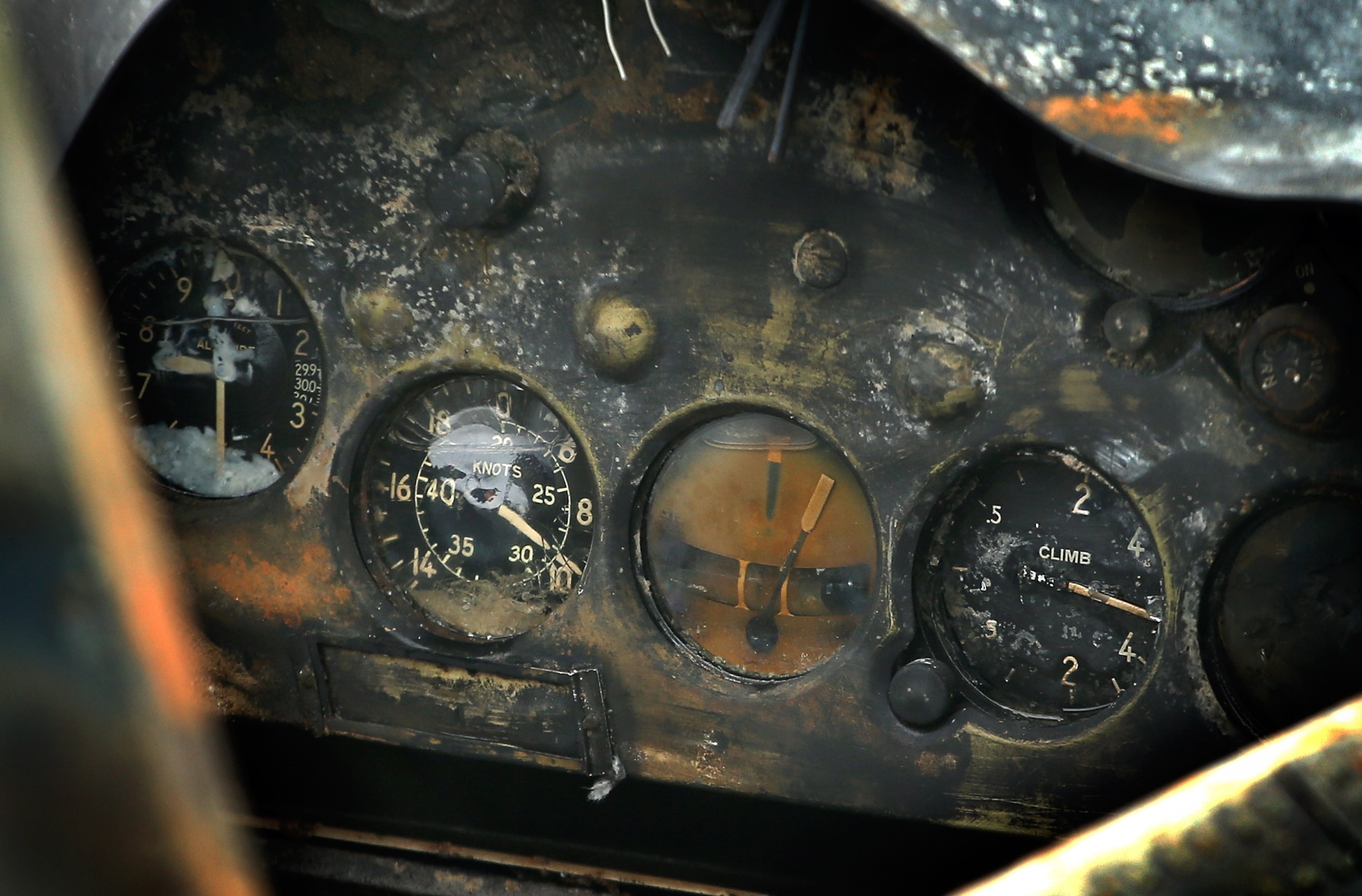 the cockpit of a Wildcat fighter recovered from Lake Michigan.