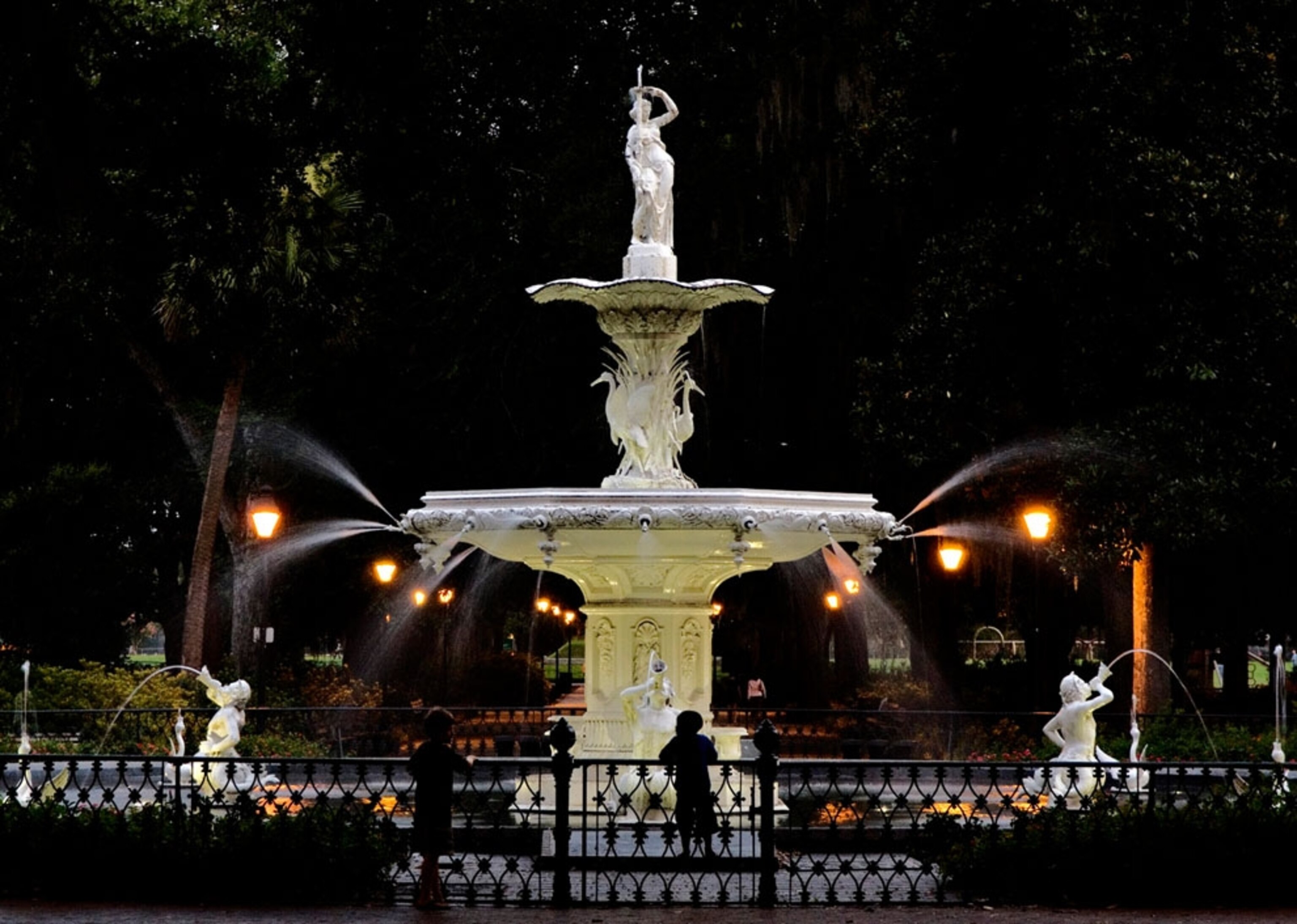 Children play near Forsyth Fountain in Savannah Georgia