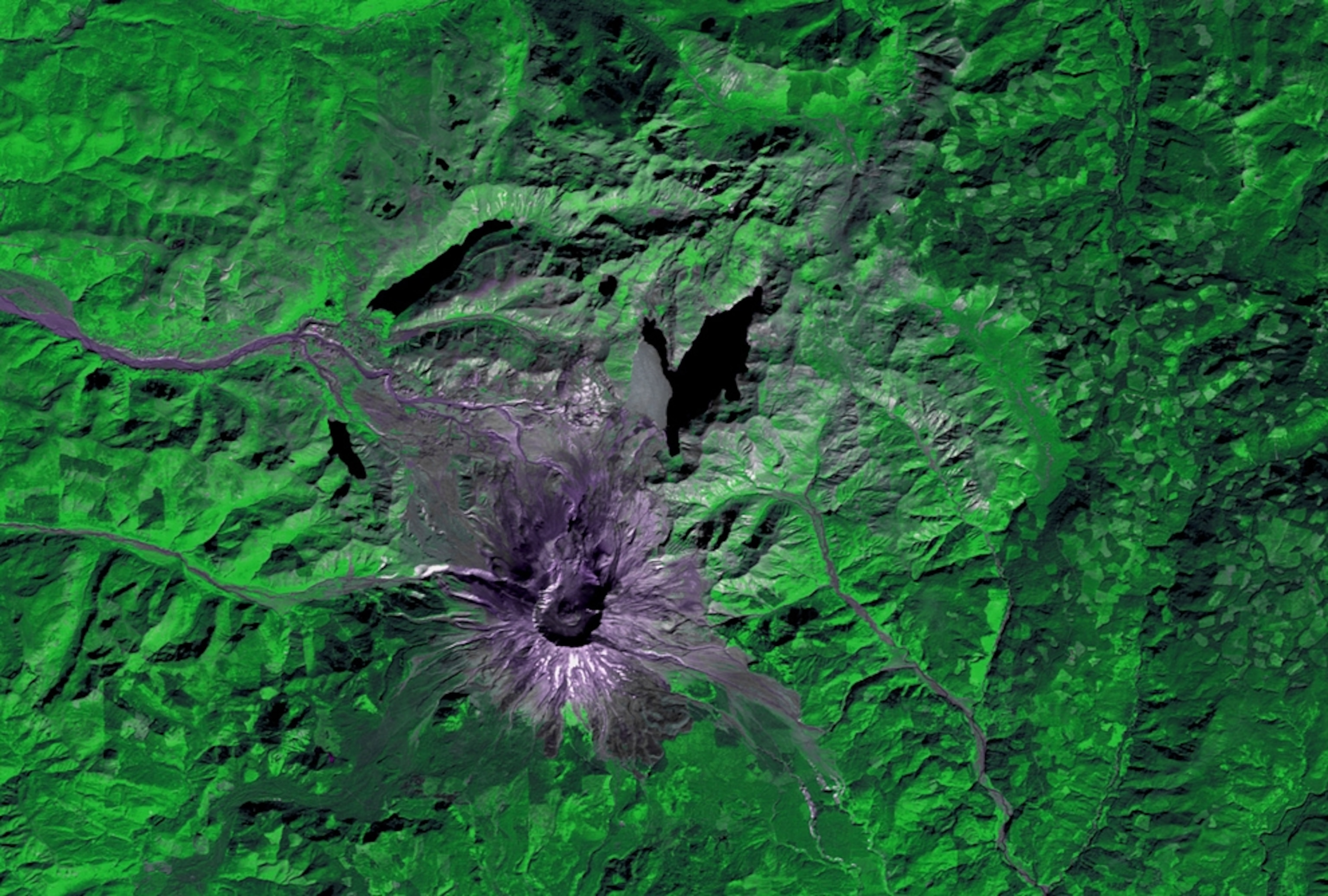 A satellite photo of Mount St. Helens in 2000.