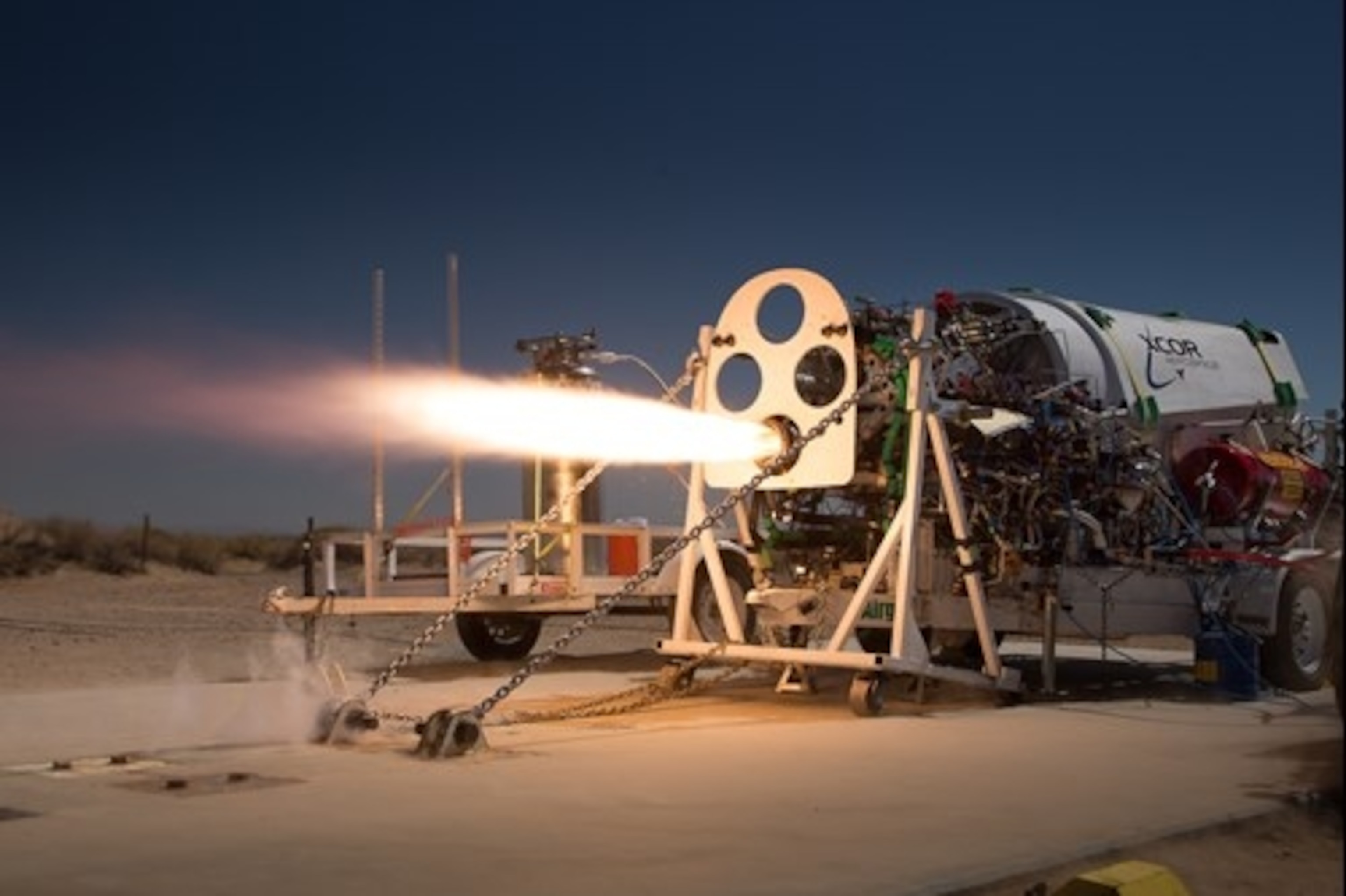 Test firing a Lynx reusable rocket engine. (XCOR)