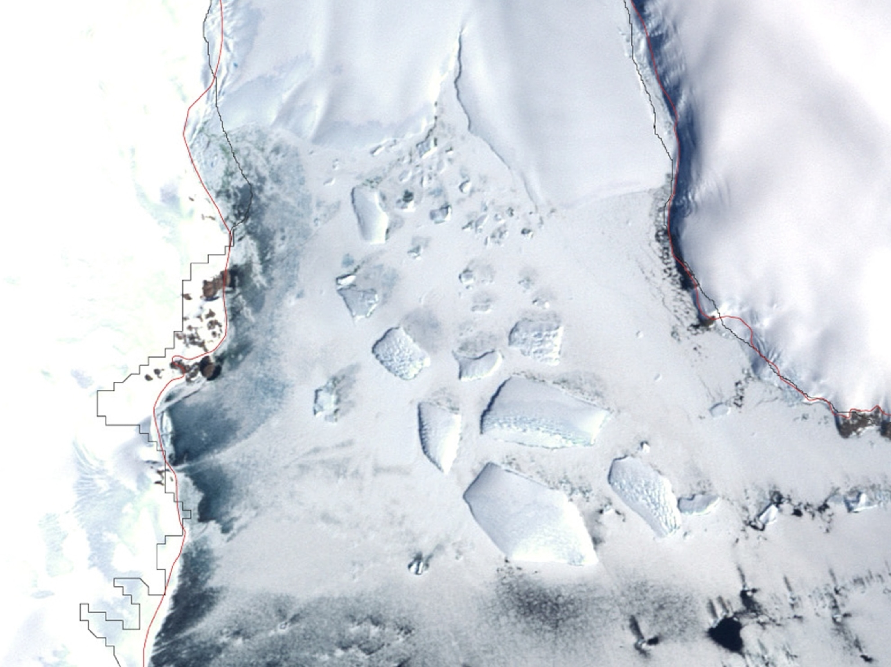 Satellite picture of the Antarctic ice sheet, which is losing mass.