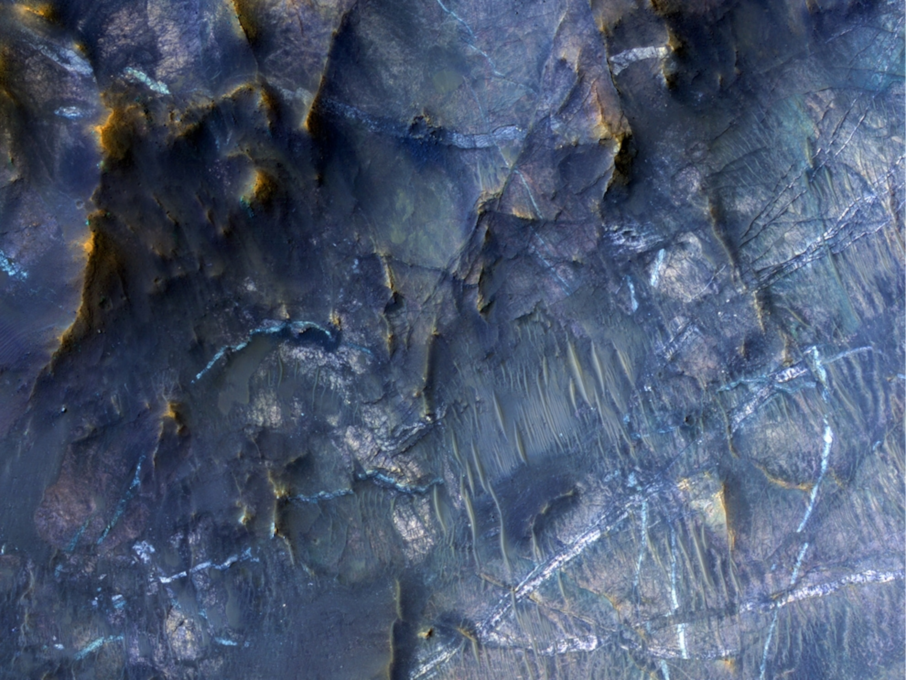 Mars picture: possible mineral veins on a crater floor