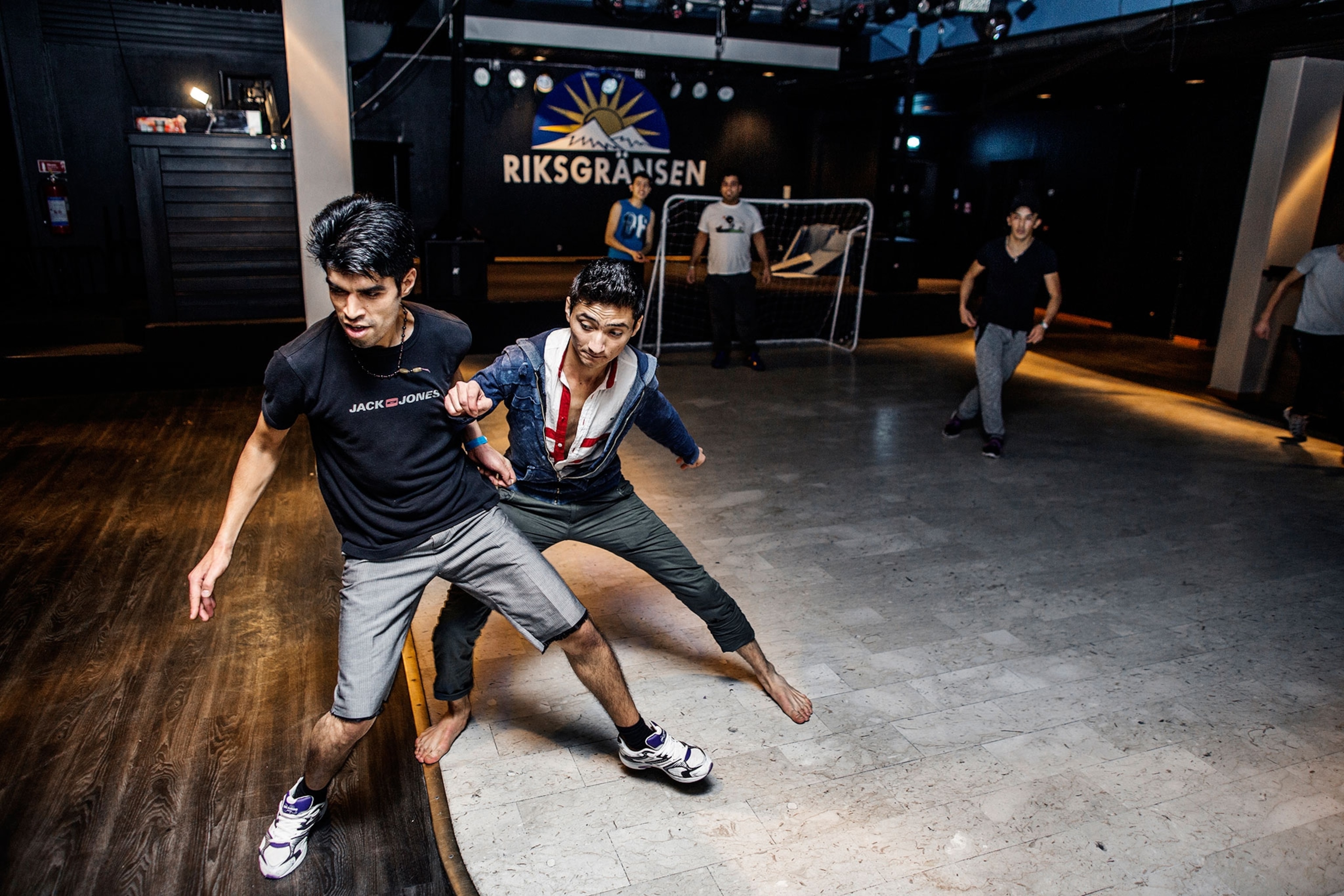 a nightclub has been transformed into a small soccer field