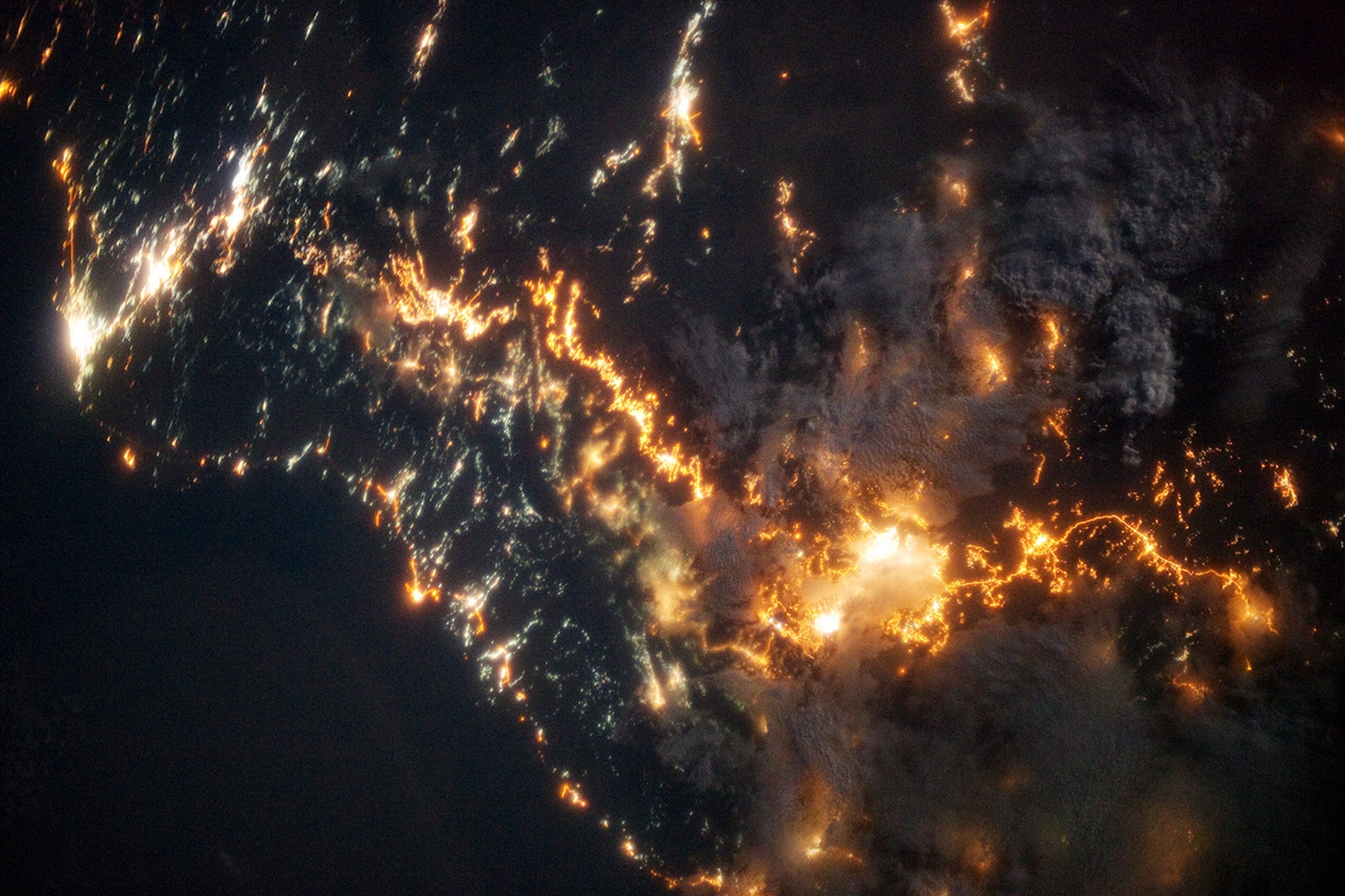 Saudi Arabian city lights at night from orbit.