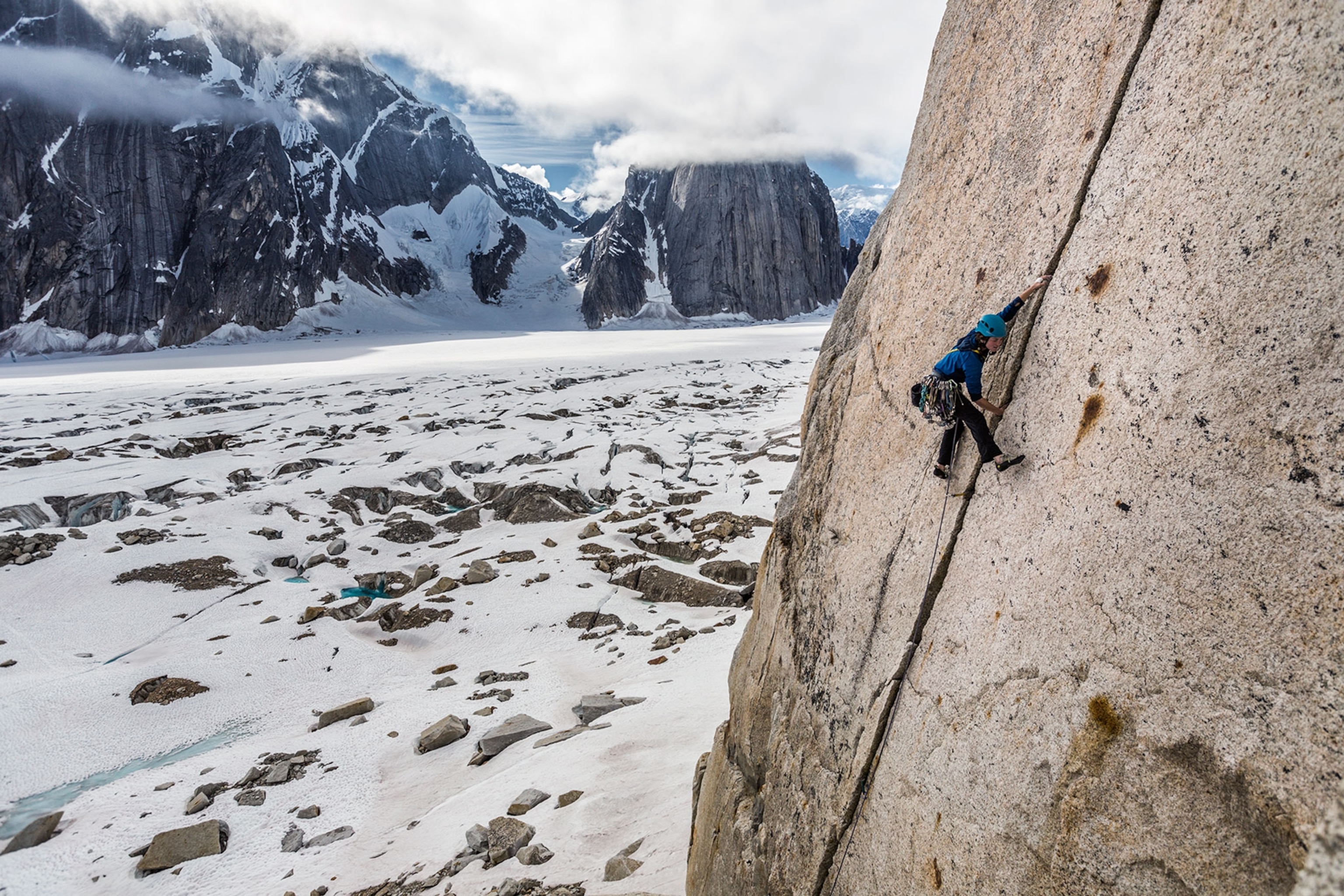 climber on an unnamed climb in the Upper Ruth Gorge Denali National Park and Preserve.