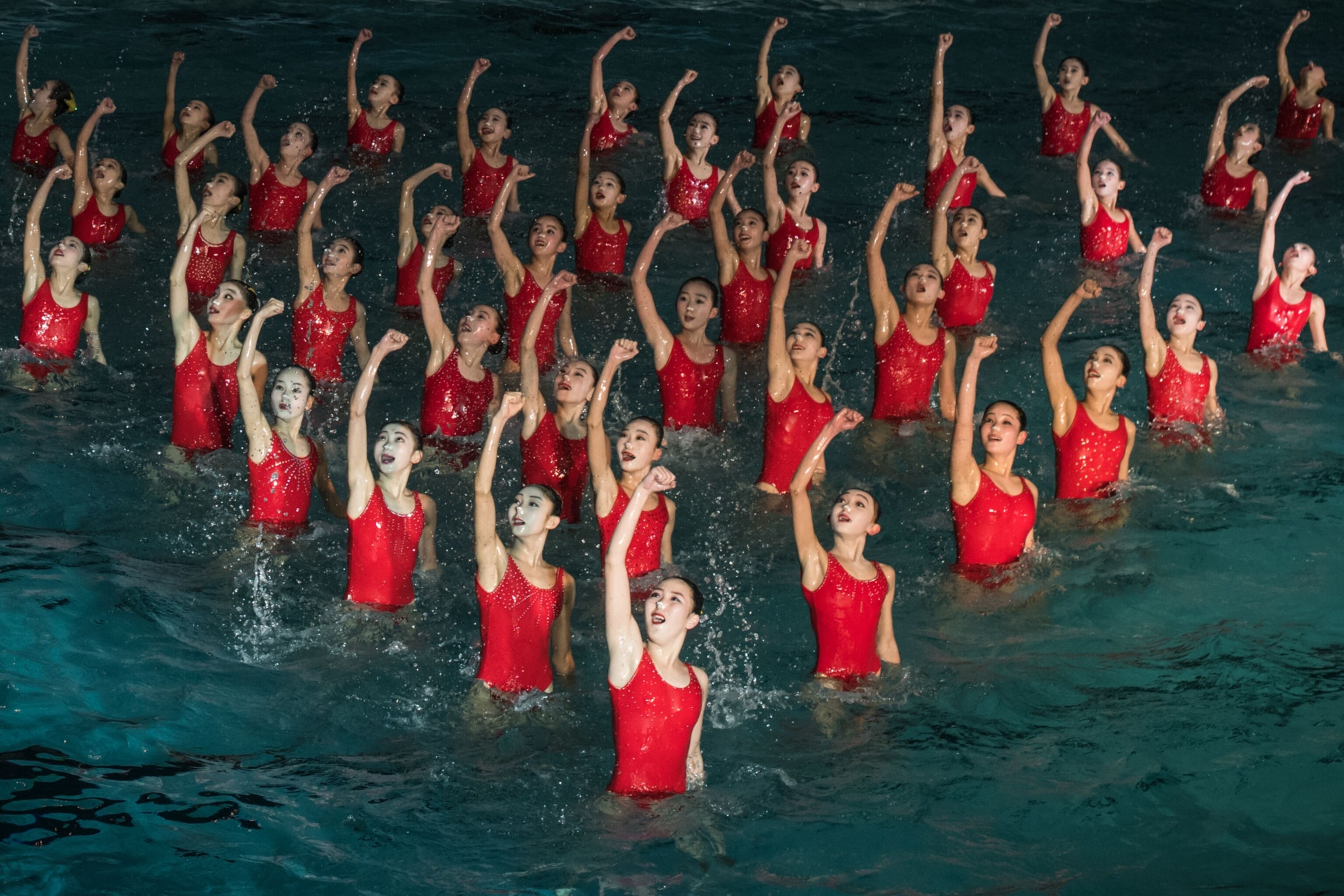 synchronized swimmers performing in North Korea