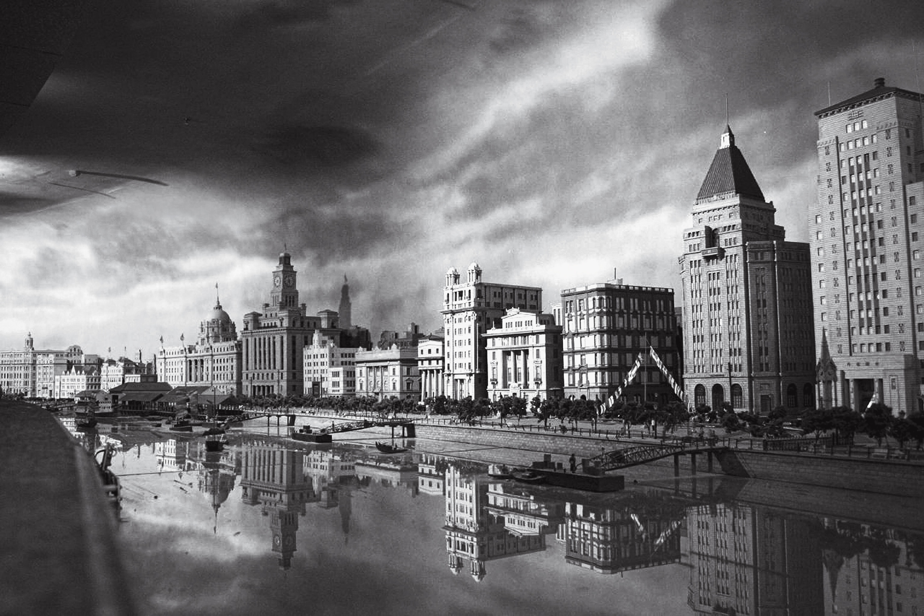 The historic district located on the waterfront of the Huangpu River with a view of the Customs House and the 1937 Bank of China.