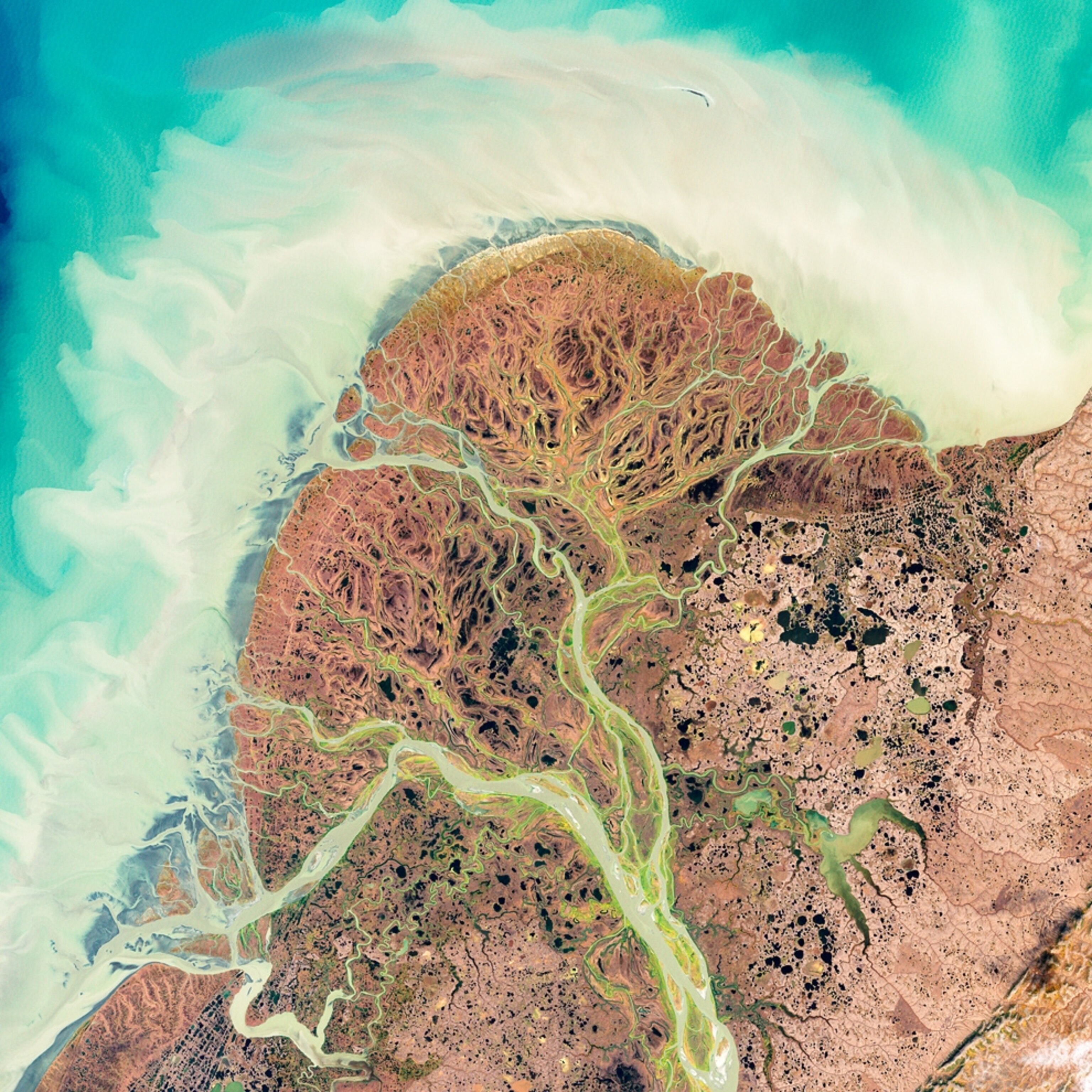 Yukon Delta picture: rivers and streams flowing into Bering sea