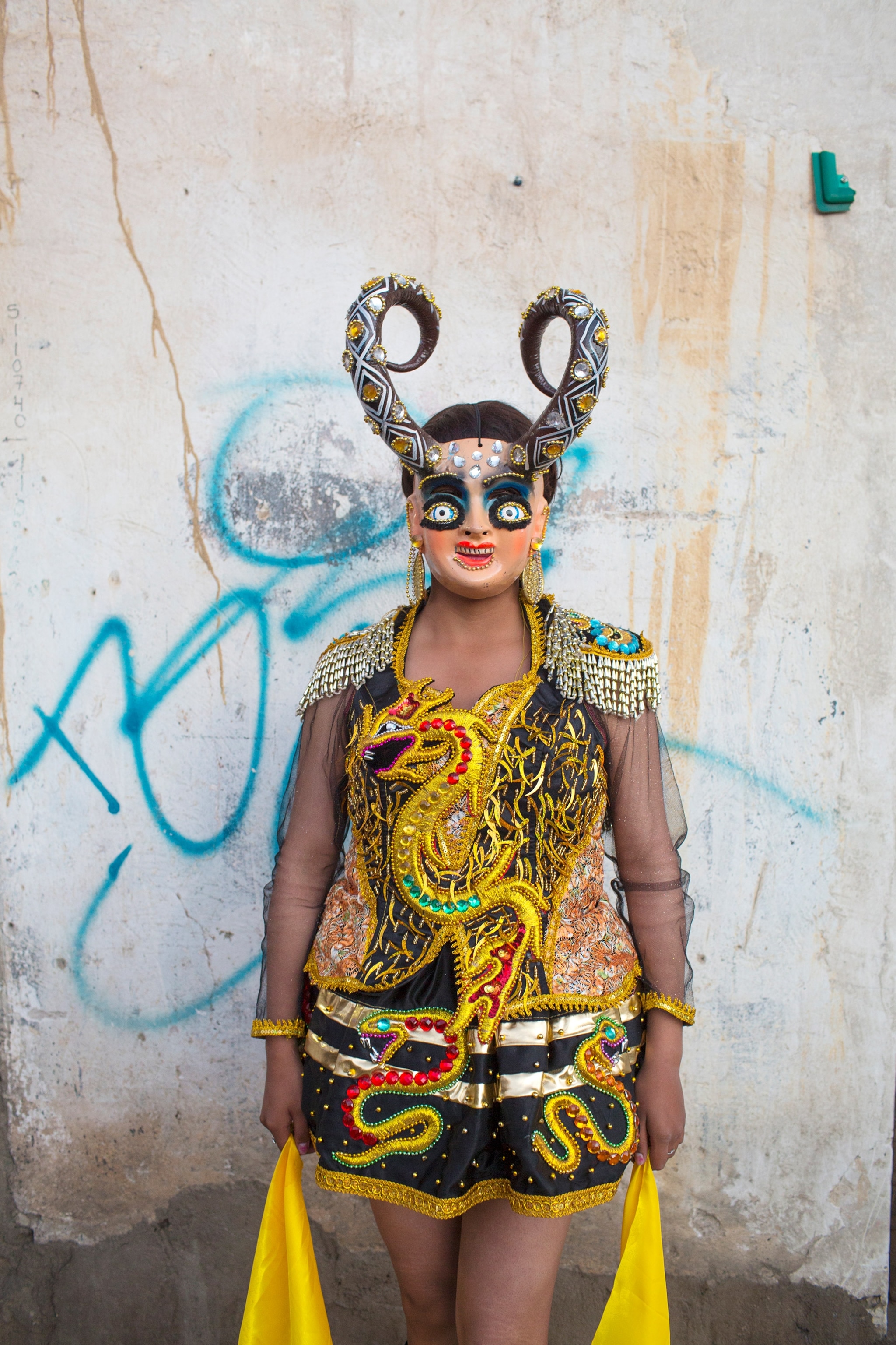 a woman wearing a traditional costume in La Paz, Bolivia