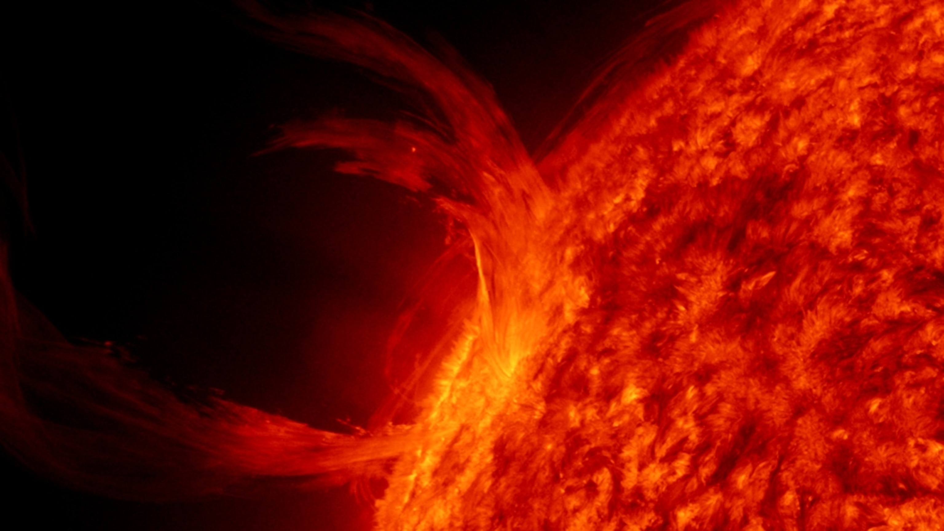 A solar loop fades back into the sun in one of the first pictures taken by NASA's Solar Dynamics Observatory.