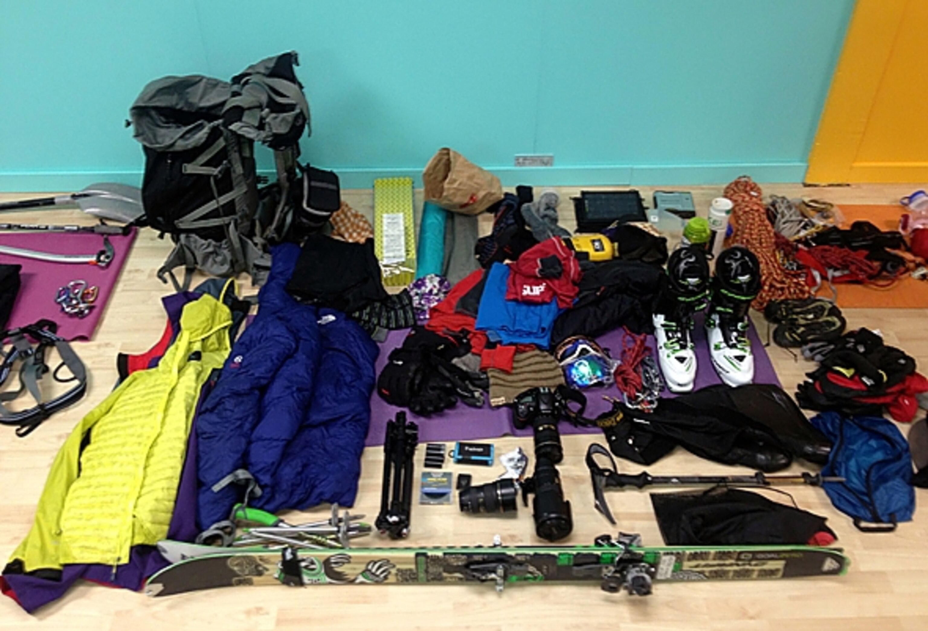 Gear to climb Denali and ski down; Photograph by Max Lowe