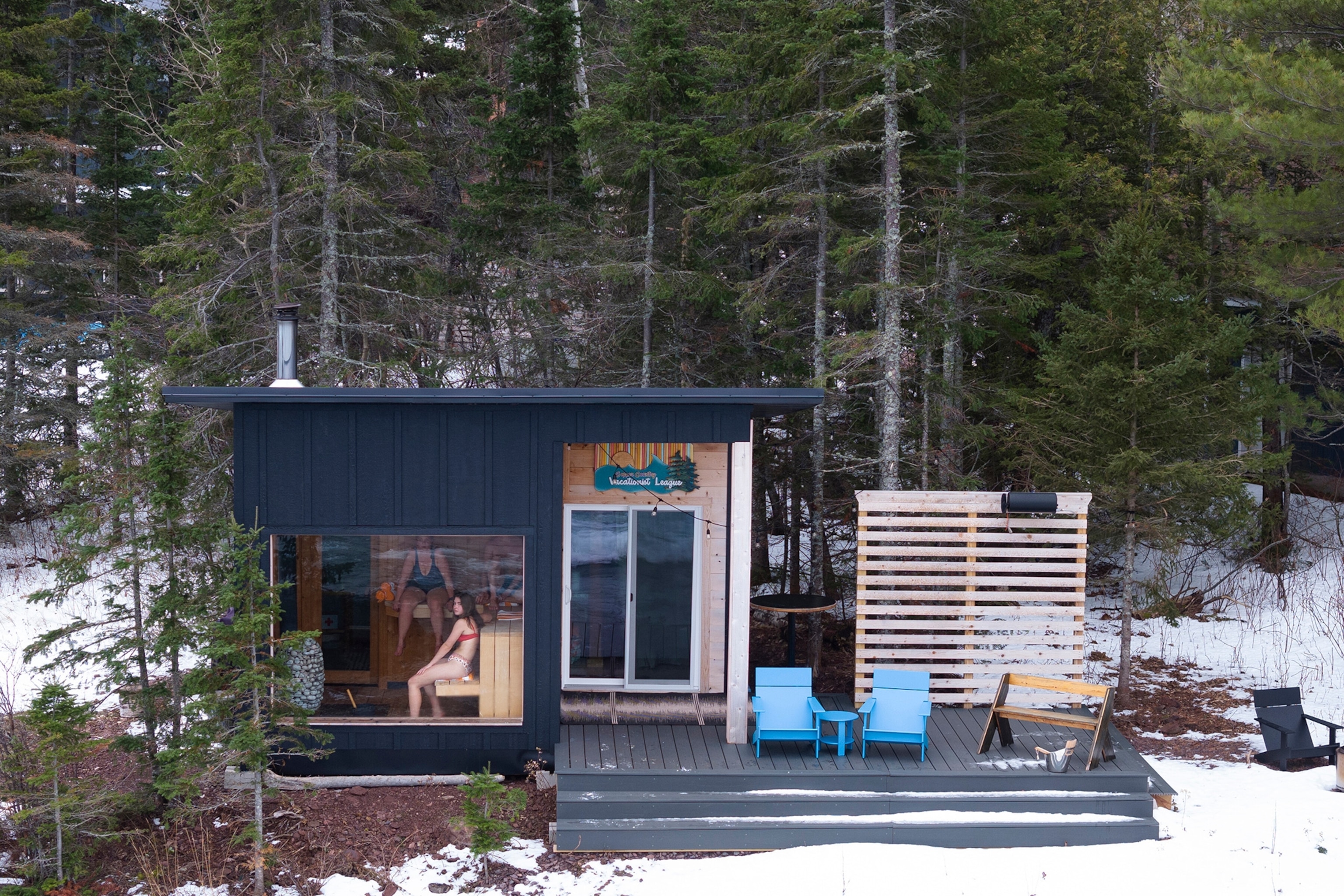 Visitors at the Takka Superior sauna in Eagle Harbor, Mich., Dec. 8, 2024. Takka Superior is at the tip of the Keweenaw Peninsula, which juts into Lake Superior
