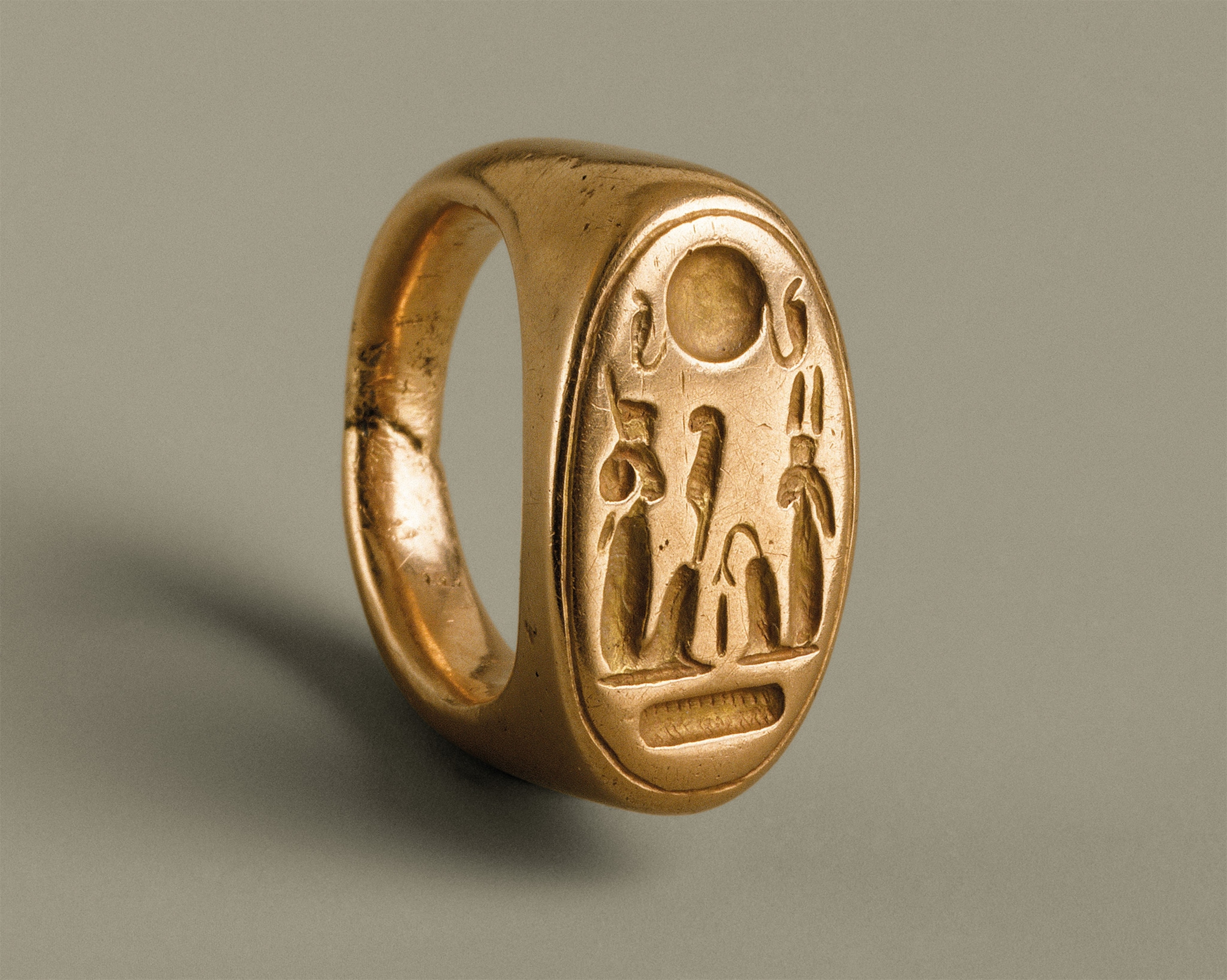 A gold ring, from circa 1353-1336 B.C., features likenesses of both Akhenaten and Nefertiti.