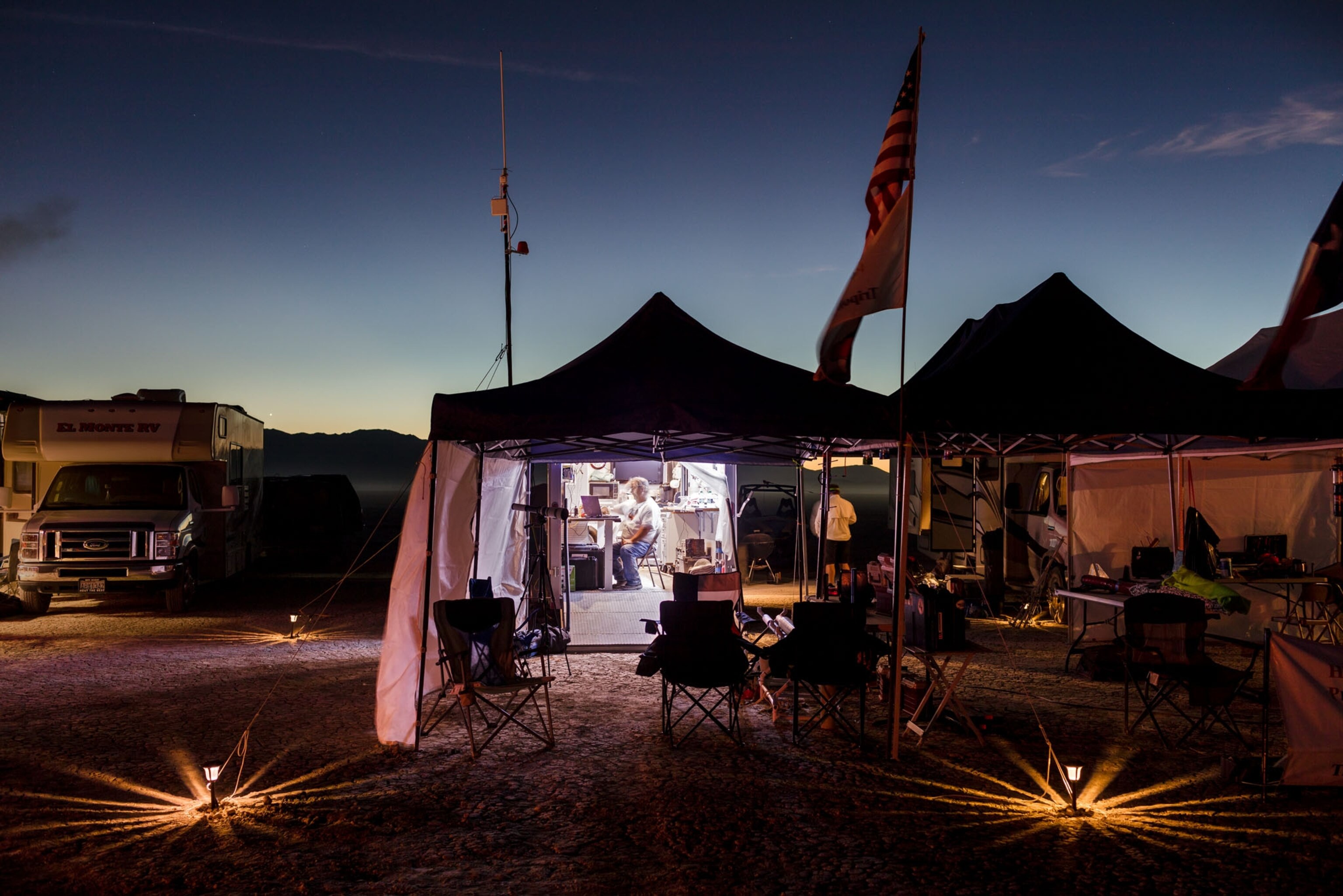 a trailer camp at night in the desert