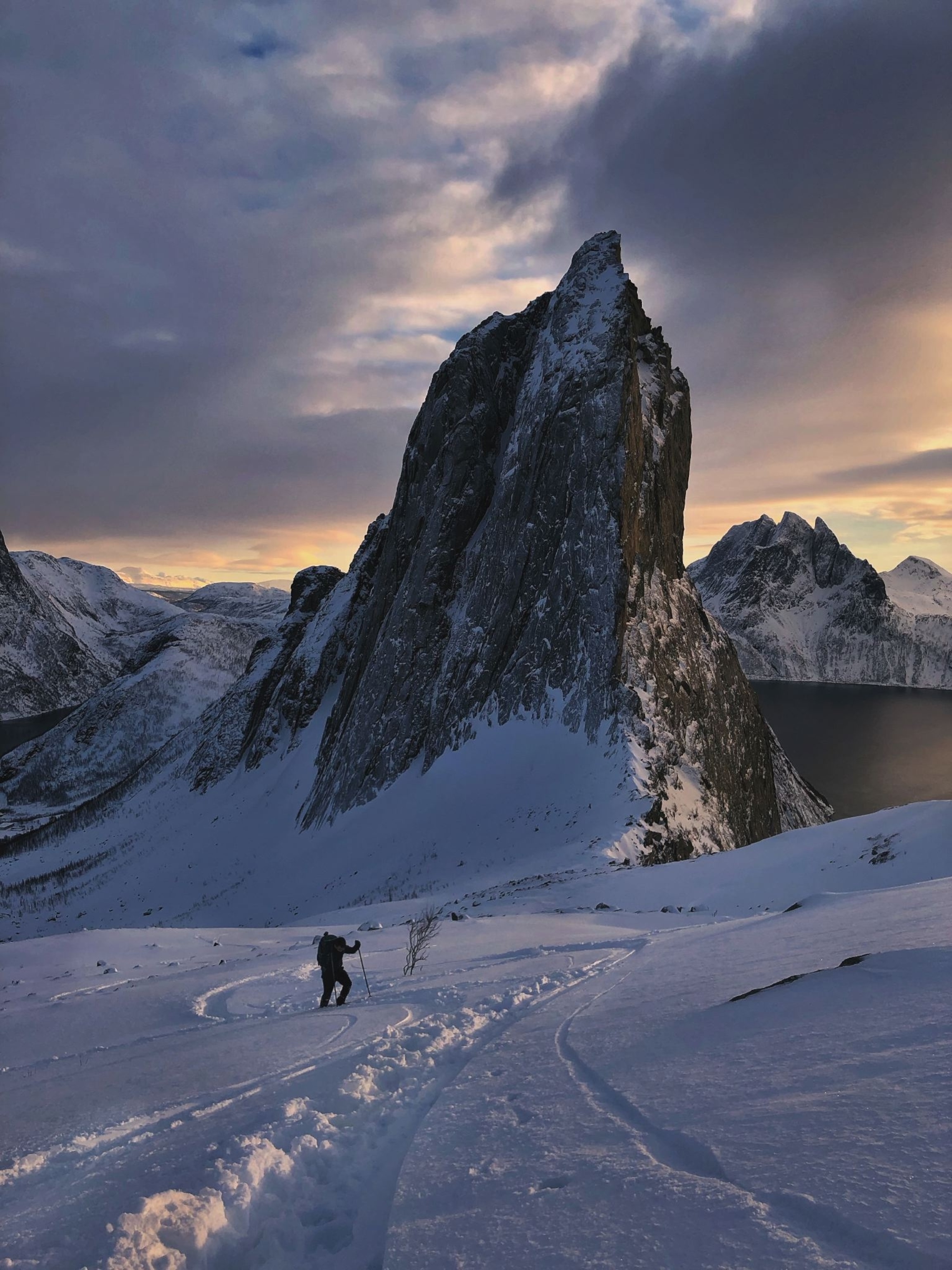 a hiker near Segla Mountain, Norway