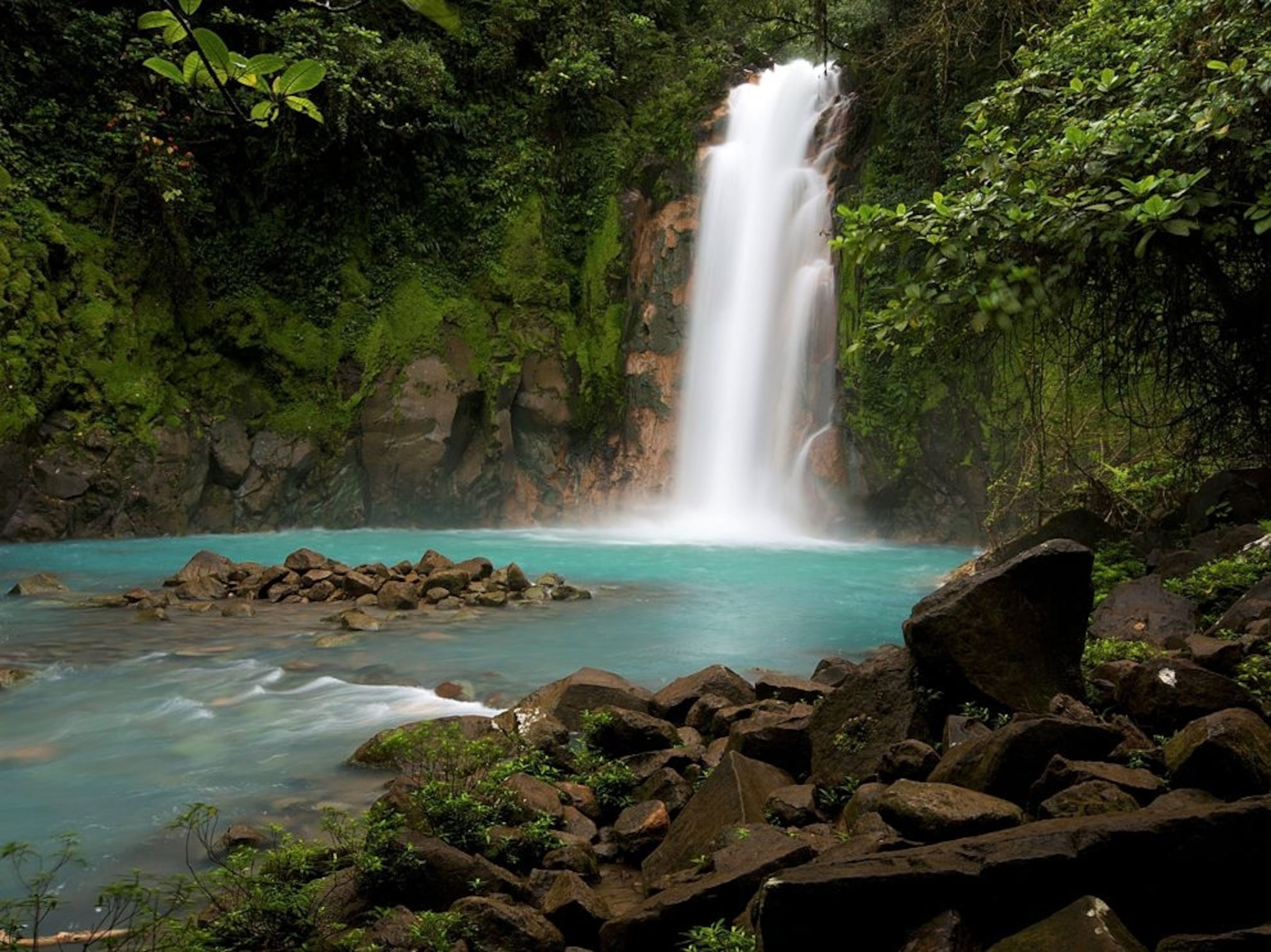 the Rio Celeste Waterfall at Tenorio Volcano National Park, Costa Rica
