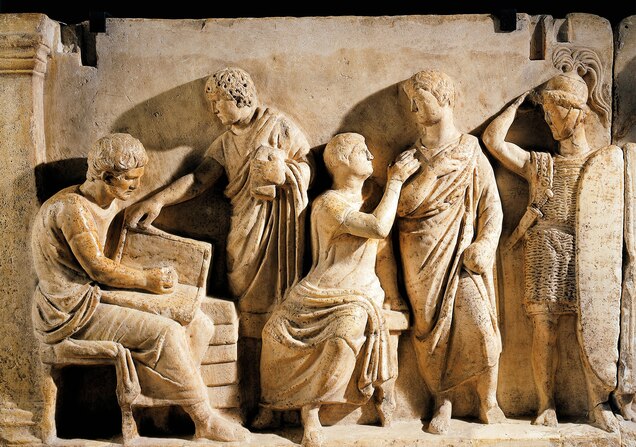 A first-century relief on the altar of Domitius Ahenobarbus from the Field of Mars in Rome depicts census takers.