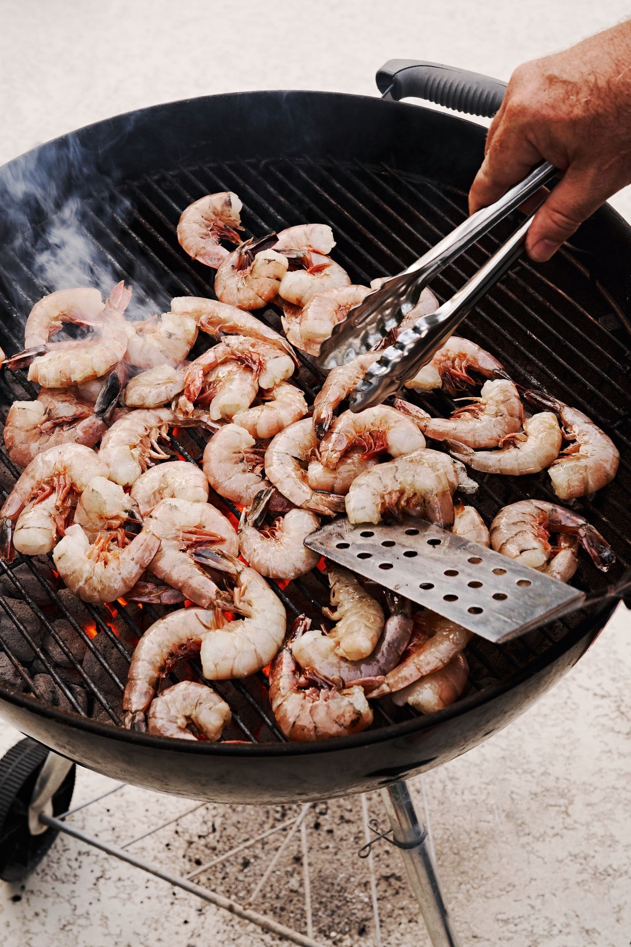 Grilling shrimp.