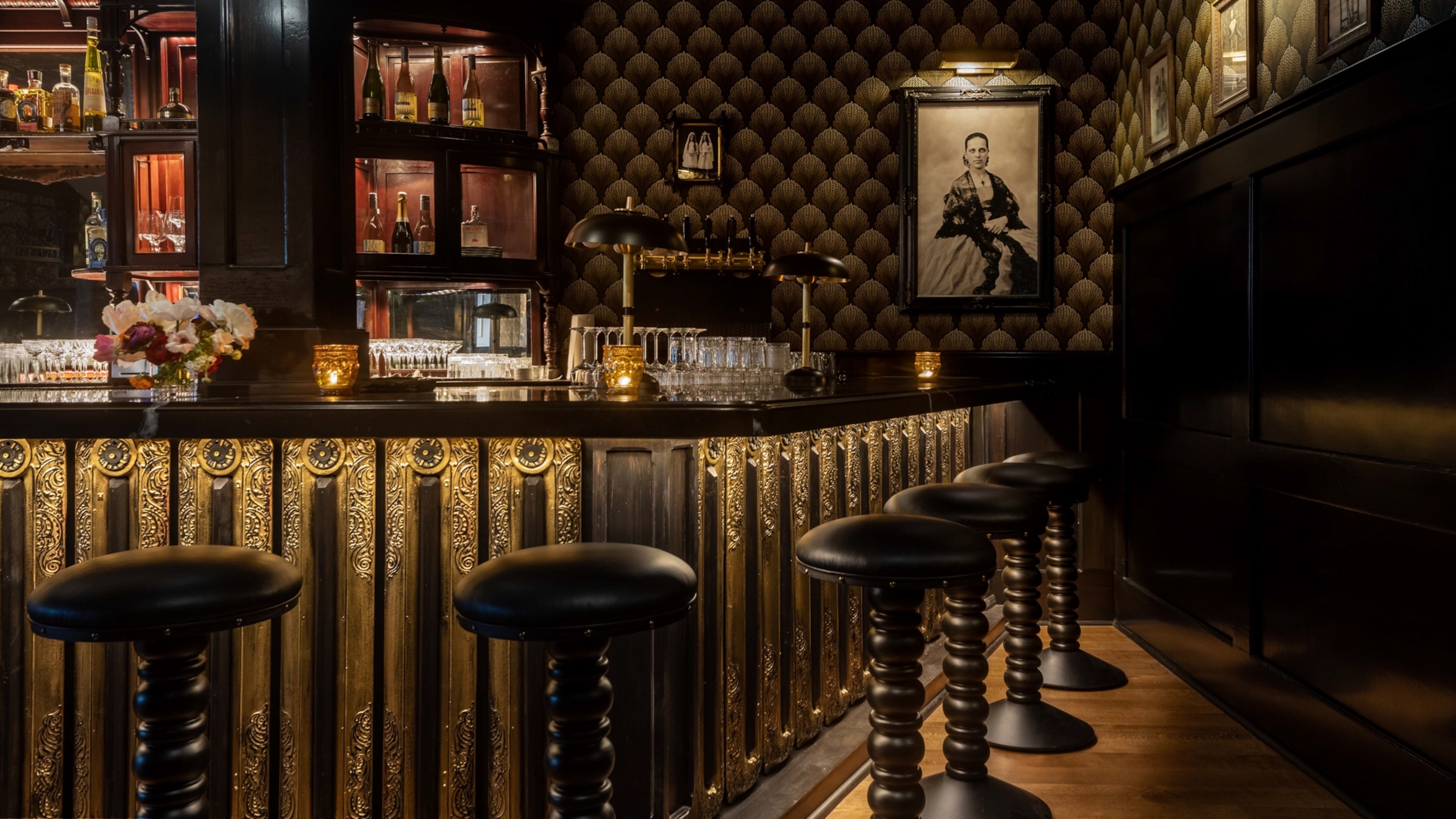 A gilded bar at the National Exchange Hotel.